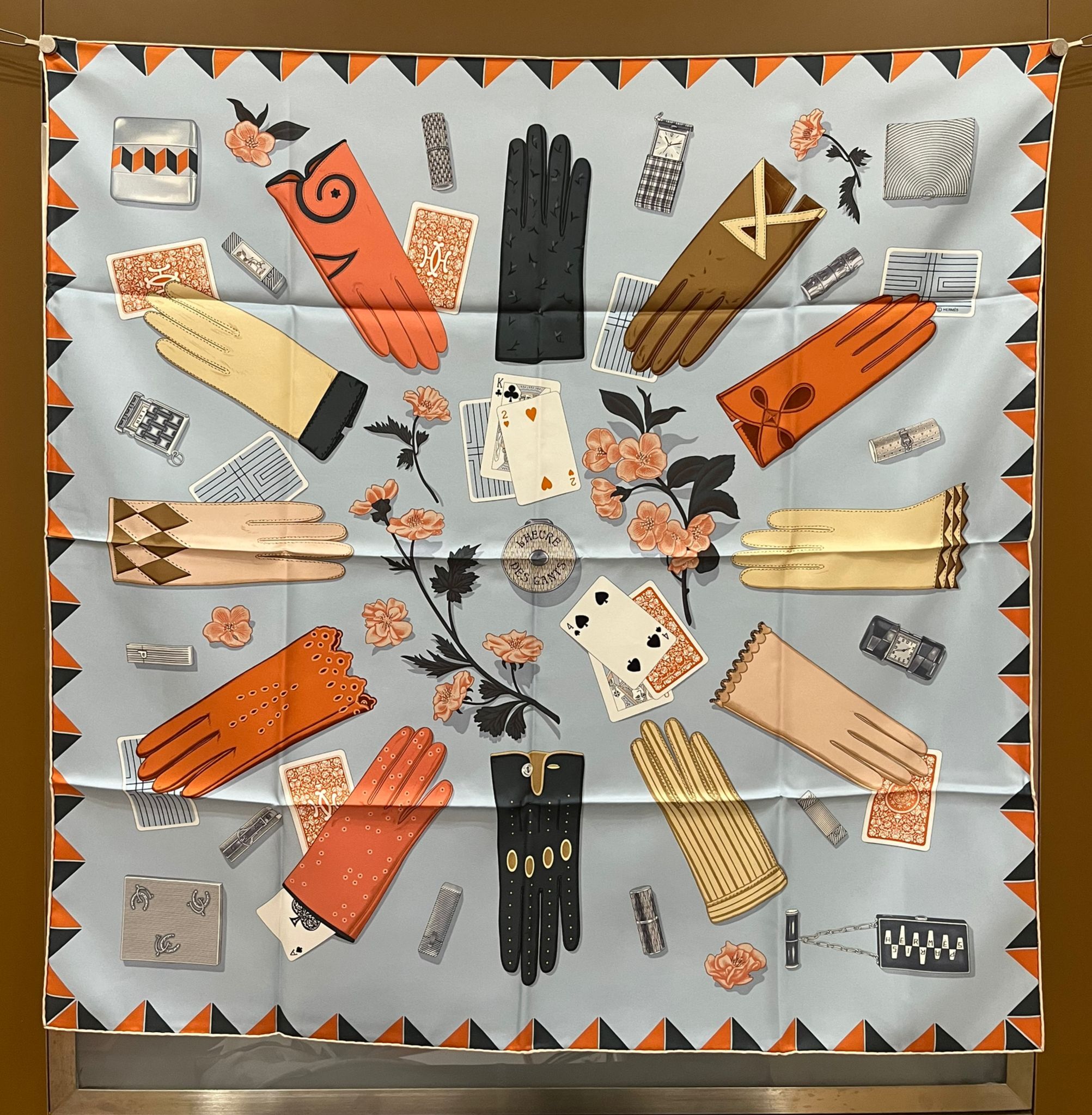 L'Heure des Gants scarf 90x90cm Bleu Ciel / Corail/Ardoise