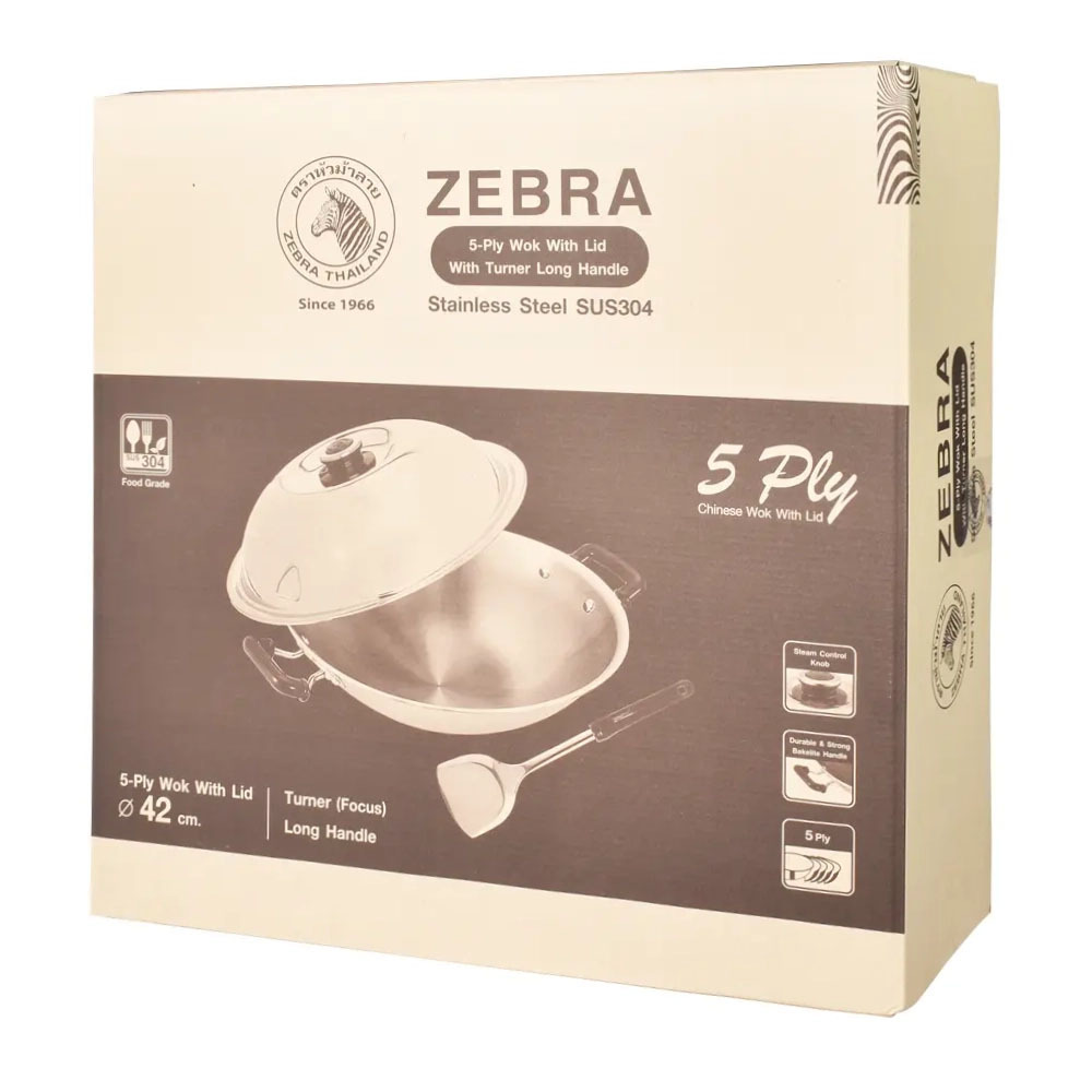 泰國斑馬牌 42cm 2.3mm厚 5層不銹鋼蓋鑊連鑊鏟 -176-2-44