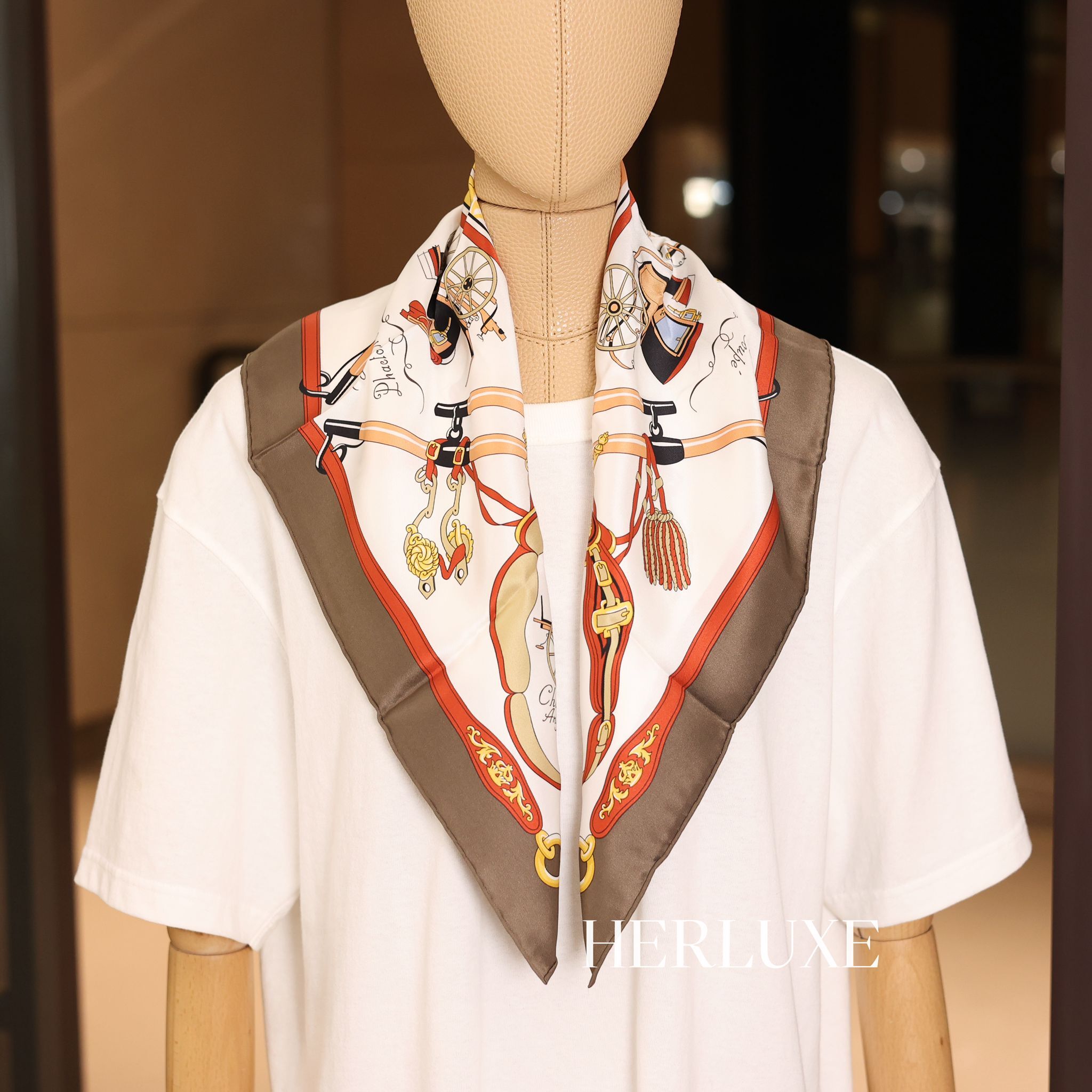 Palobbiers scarf 70 x 70cm Marron Glacé / Blanc /Vieux Rose