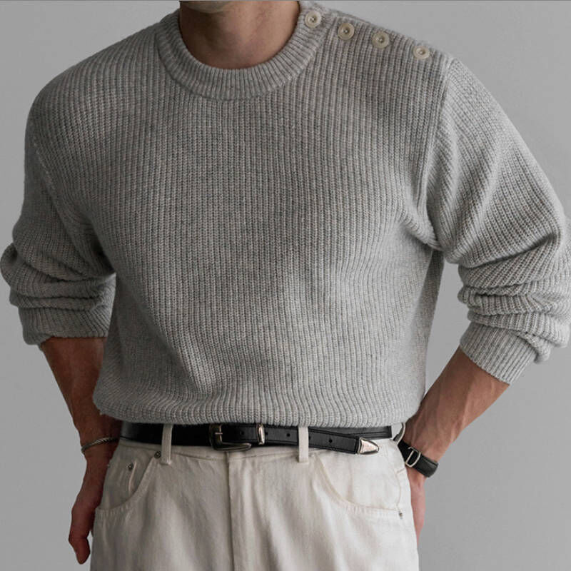 韓版最新老錢風圓領側扣設計感秋季針織毛衣