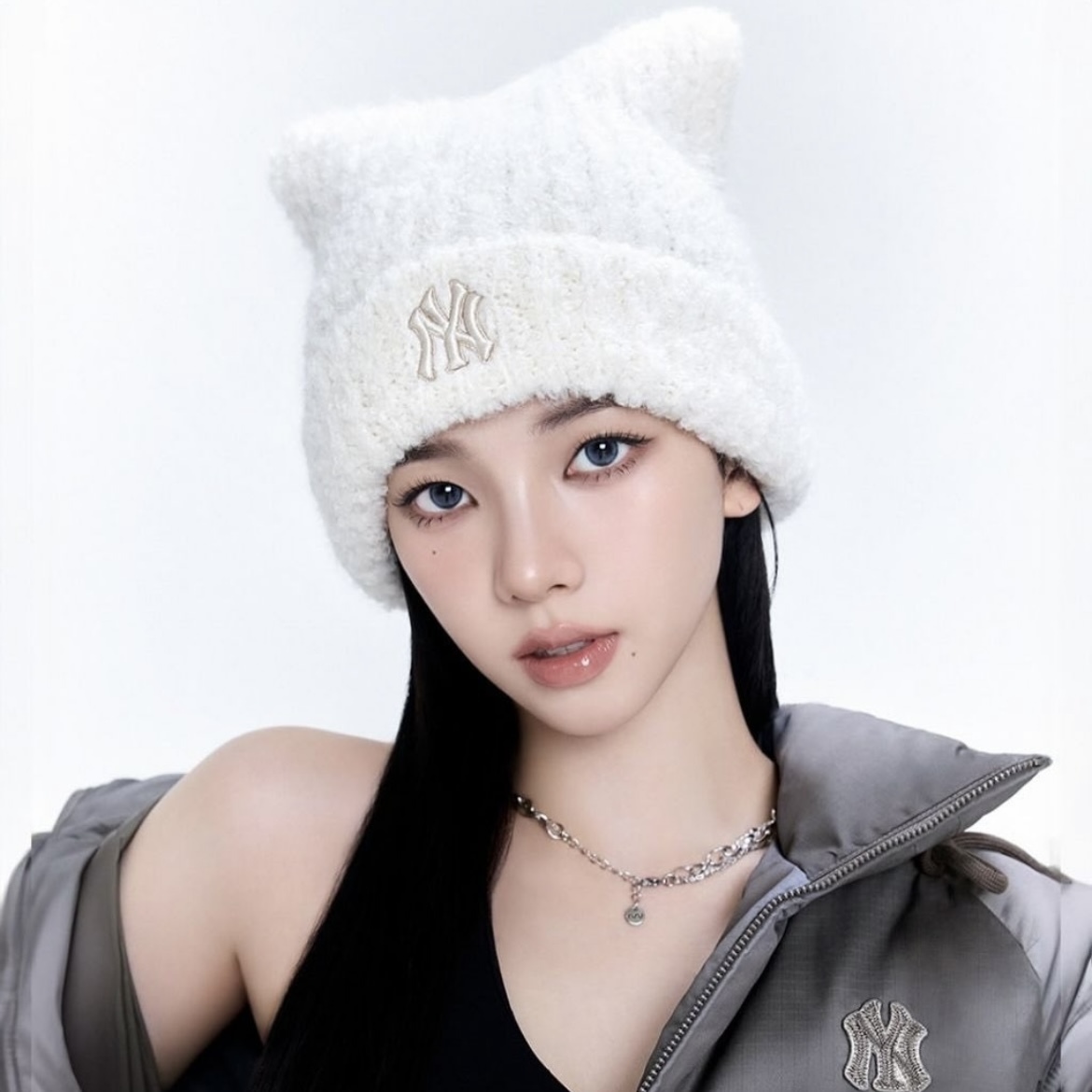 MLB X KARINA 貓耳帽 兩色 韓國限定 卡寶同款 針織毛帽 秋冬 刺繡 經典LOGO