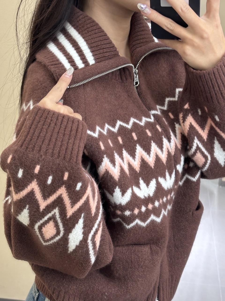 ADIDAS ORIGINALS CARDIGAN FAIR ISLE 摩卡棕 費爾島提花 針織外套 立領 女款 KS5985 / 預購