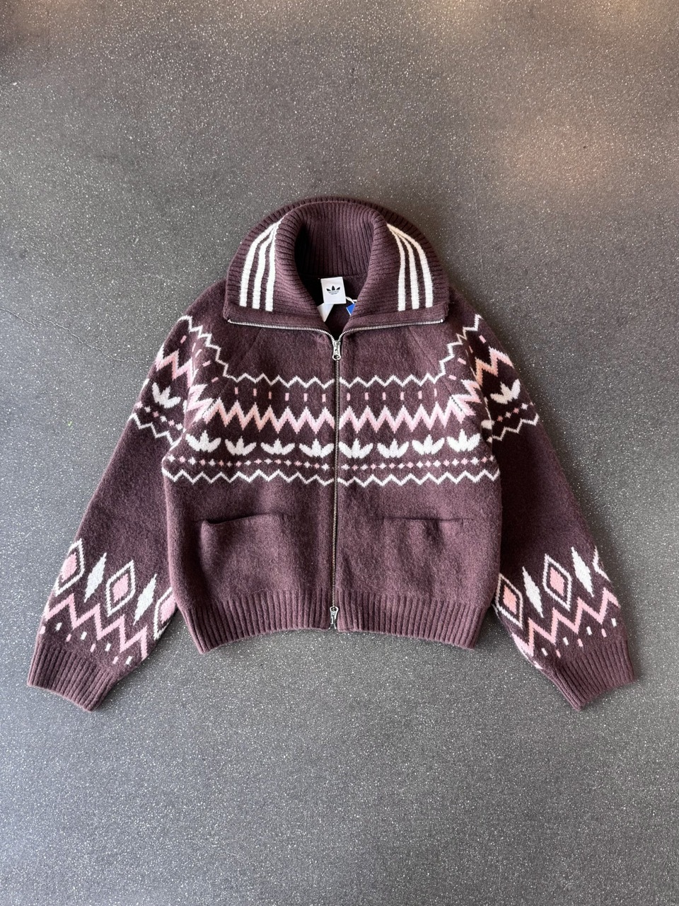 ADIDAS ORIGINALS CARDIGAN FAIR ISLE 摩卡棕 費爾島提花 針織外套 立領 女款 KS5985 / 預購