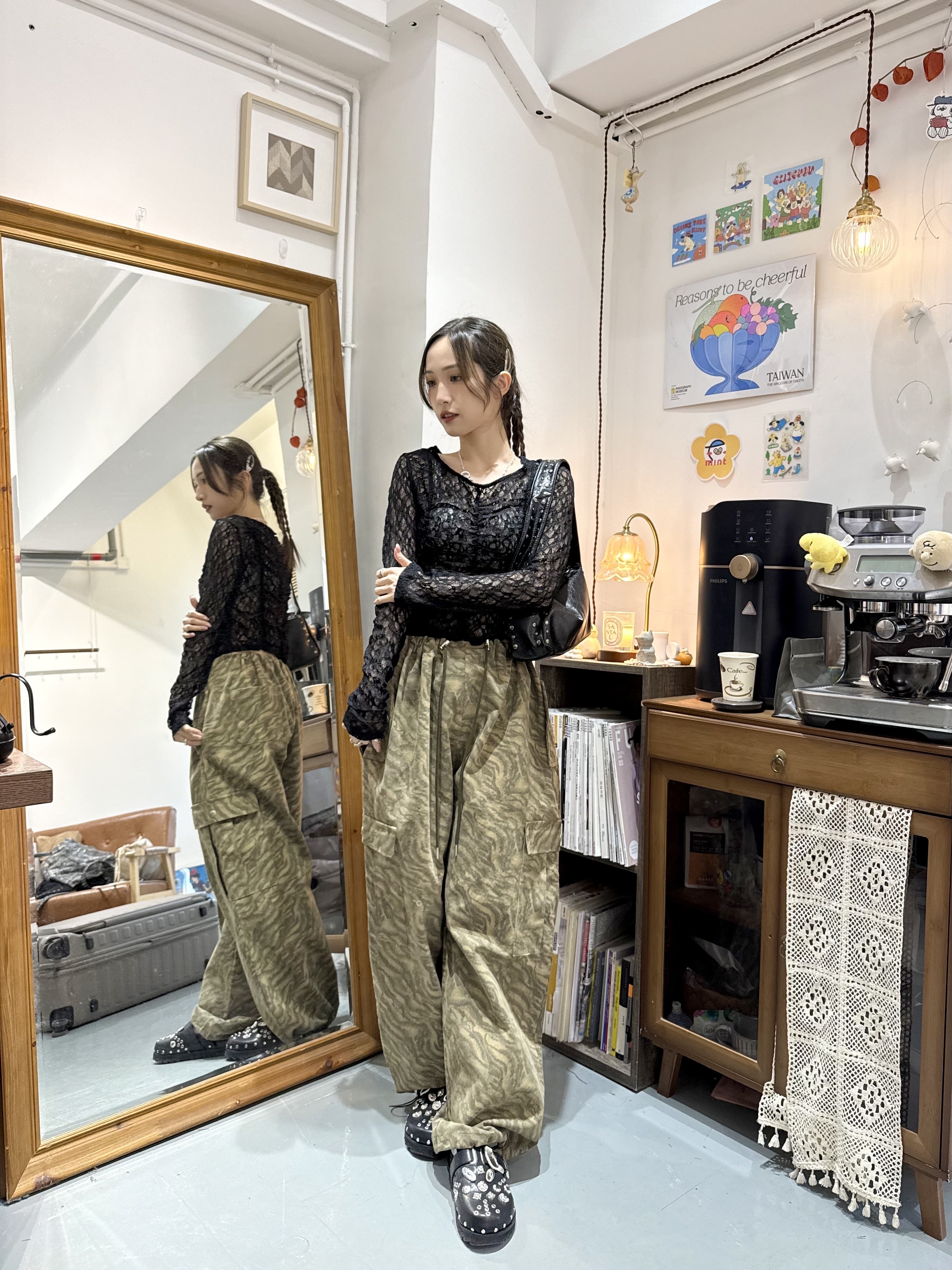 撞色波浪型格闊褲