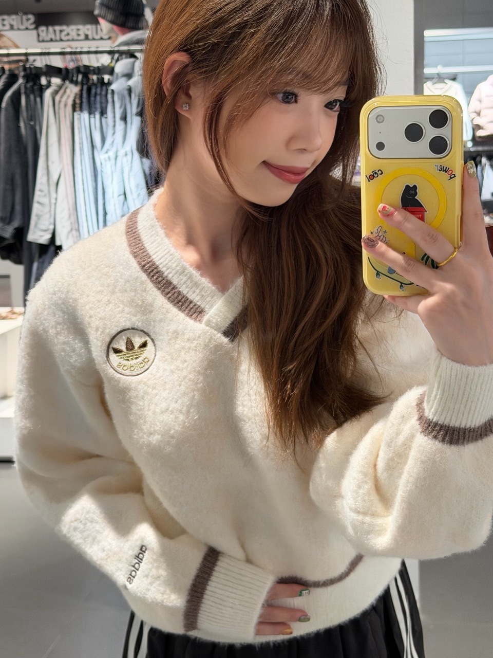 ADIDAS ORIGINALS 千鳥格 V領 毛衣 針織衫 長袖 女款 奶油摩卡 KC2687 摩卡棕藍 KC2688 / 預購