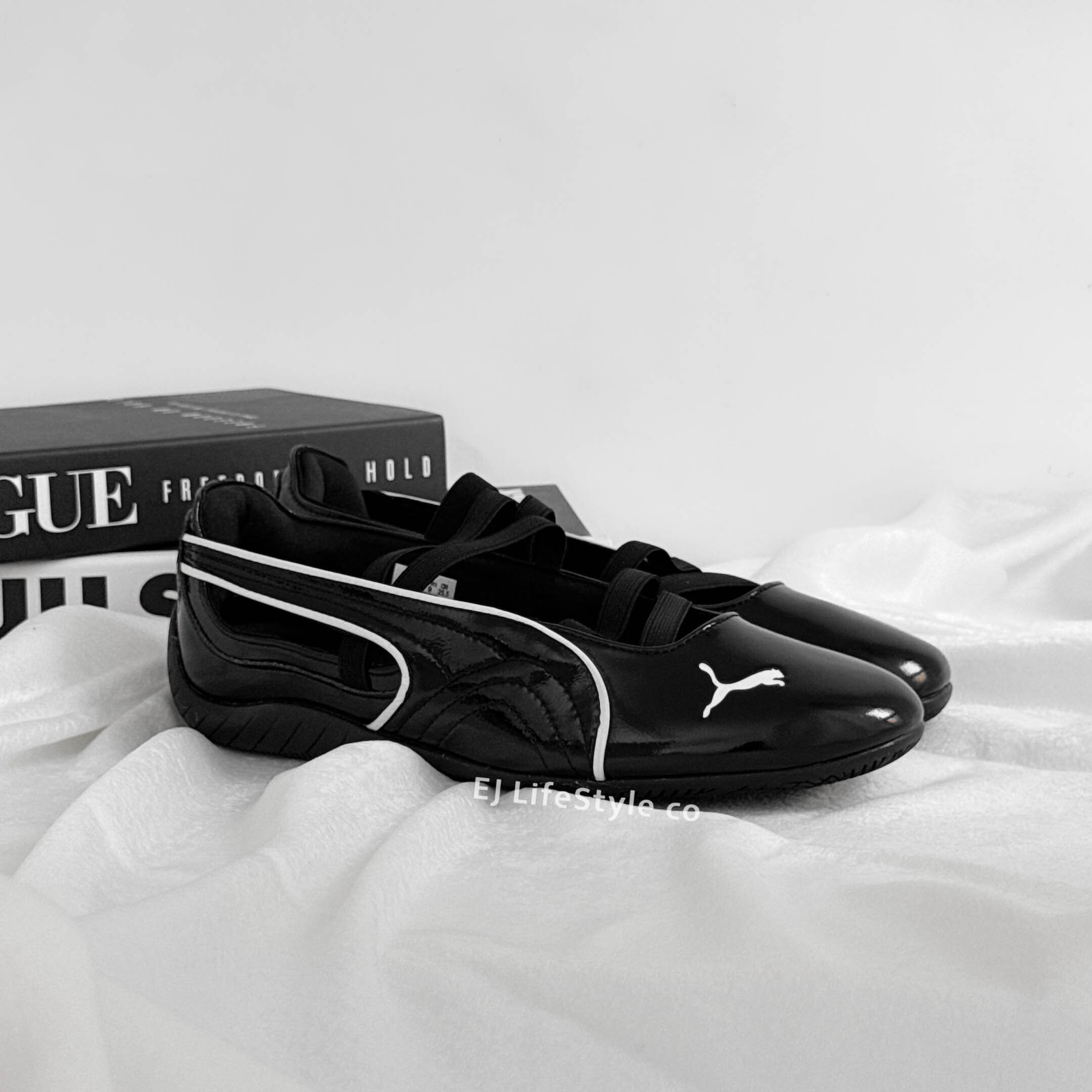 PUMA SPEEDCAT BALLET 賽車鞋 芭蕾舞鞋 涼鞋 漆皮黑 黑白 女鞋 404263-01 / 現貨