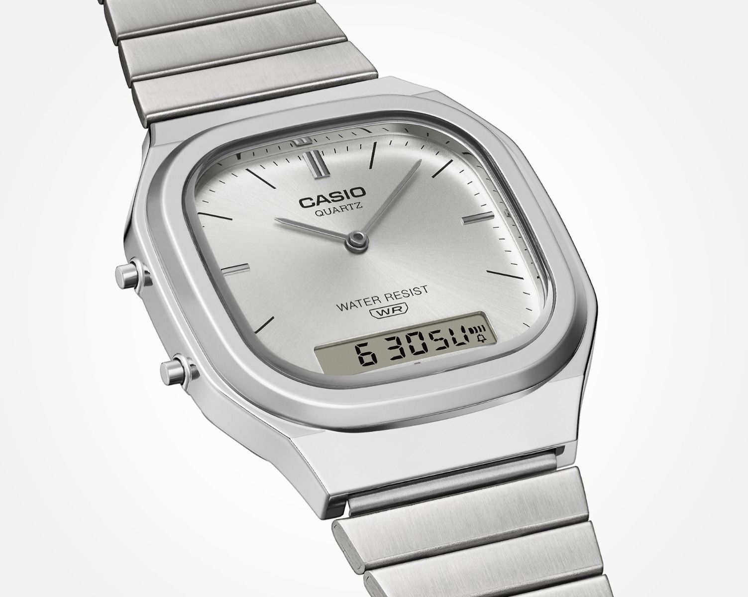 CASIO AQ-240E-7A 銀色 雙顯 方形 復古錶