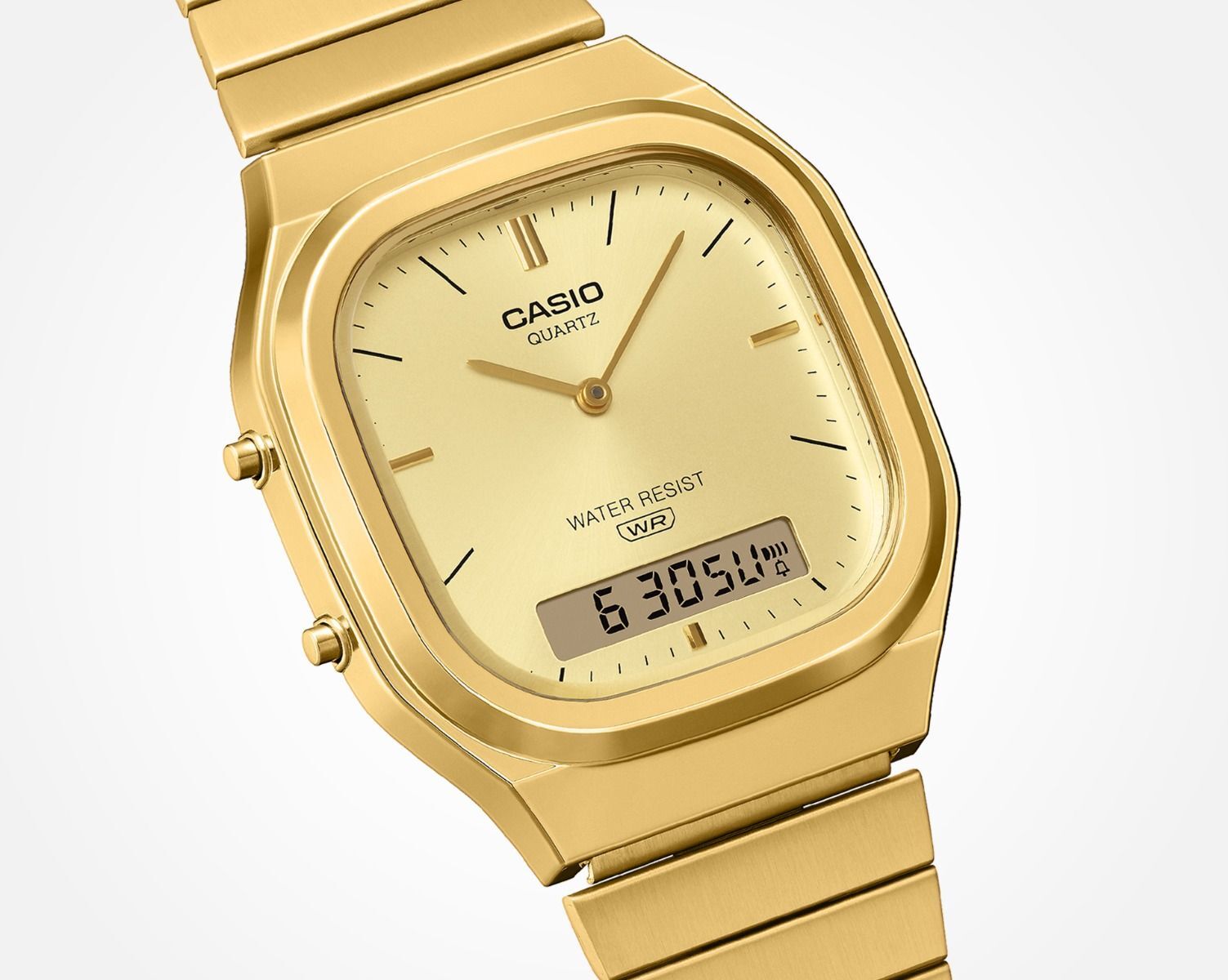 CASIO AQ-240EG-9A 金色 雙顯 方形 復古錶