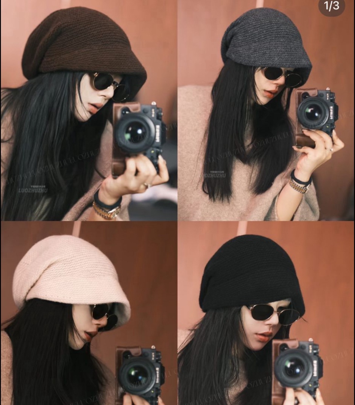 100純羊毛短沿針織帽/四色