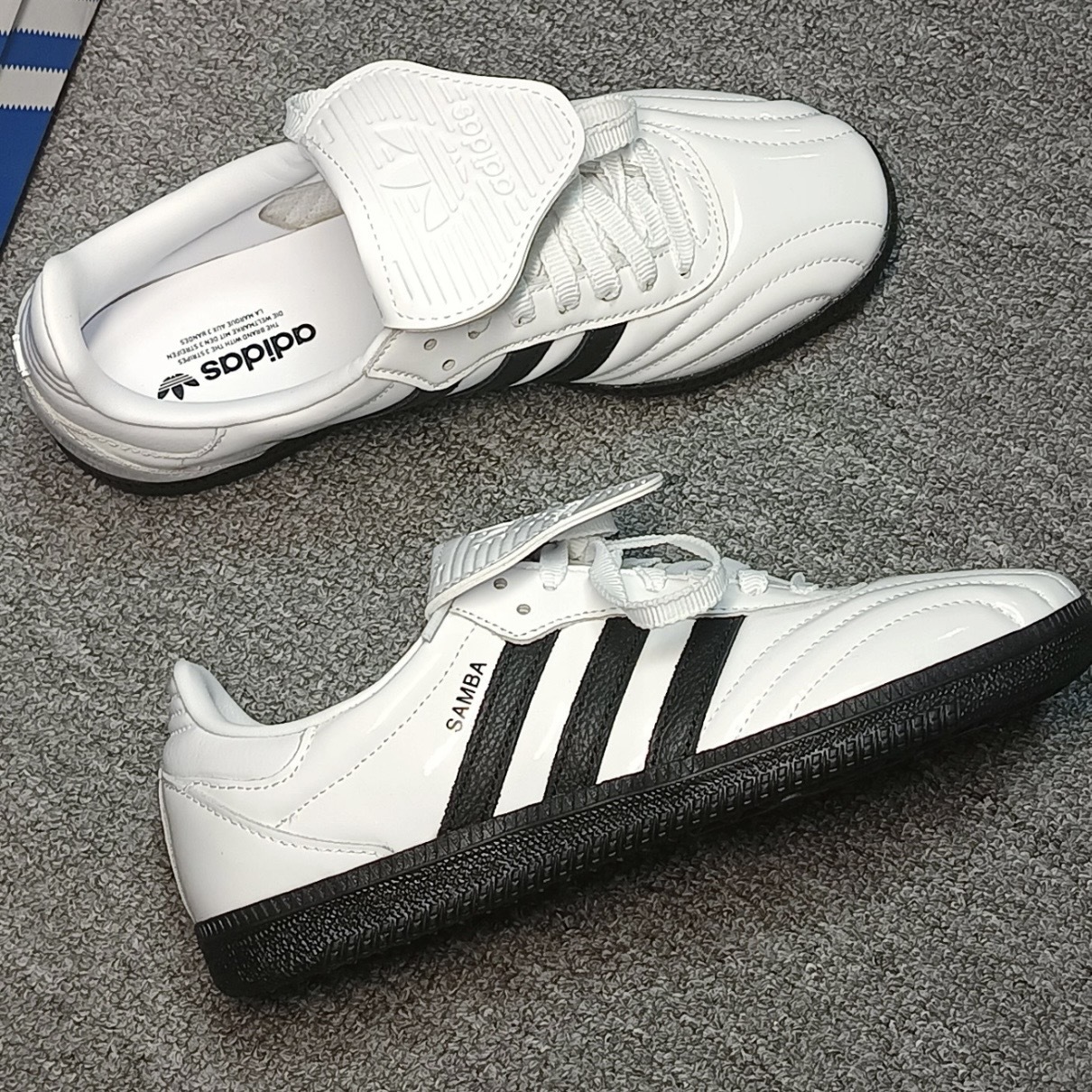 ADIDAS SAMBA LT 漆皮 白黑 外翻鞋舌 大鞋舌 休閒 JI2706
