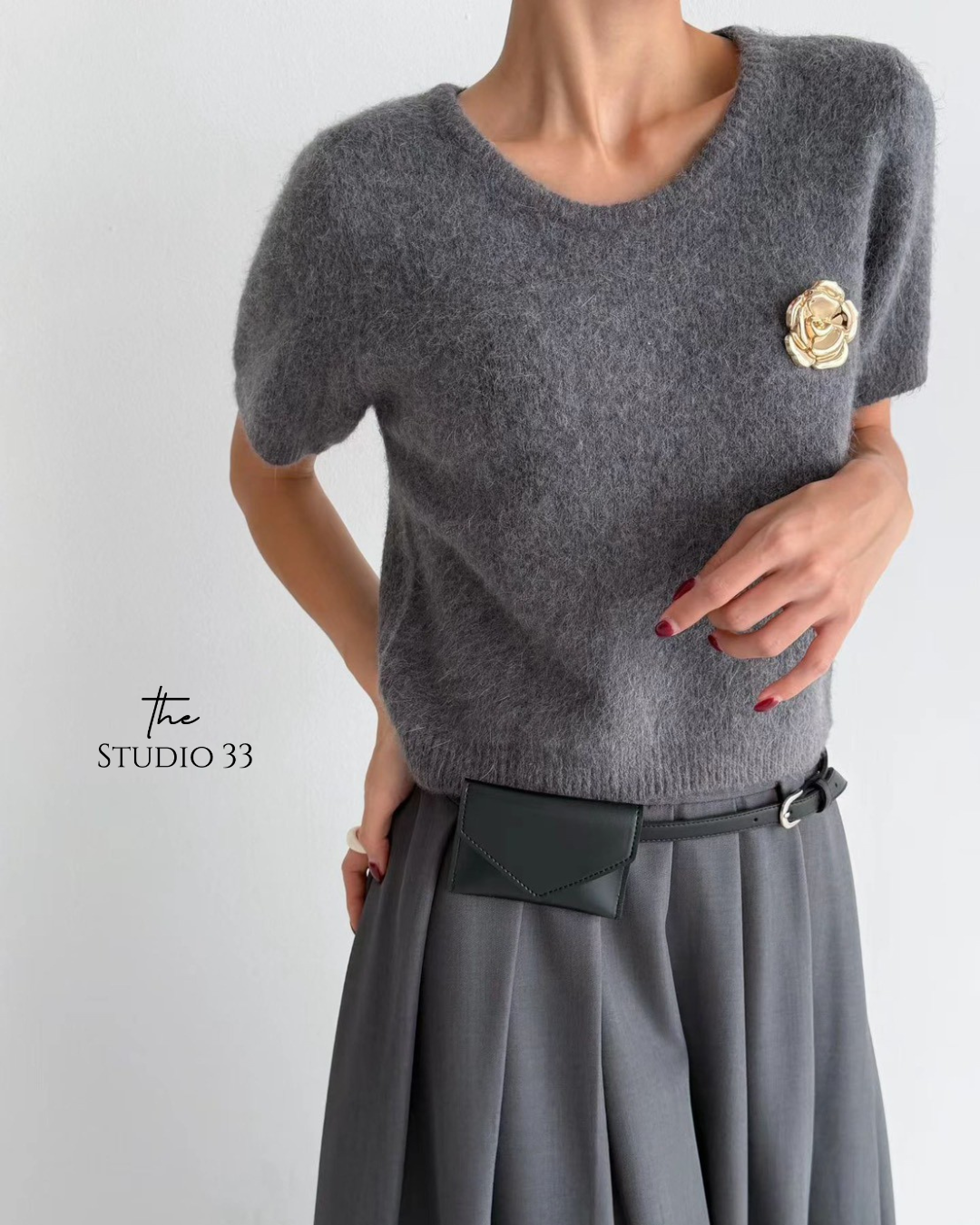 Marie-Marie| 溫柔山茶花短袖針織上衣