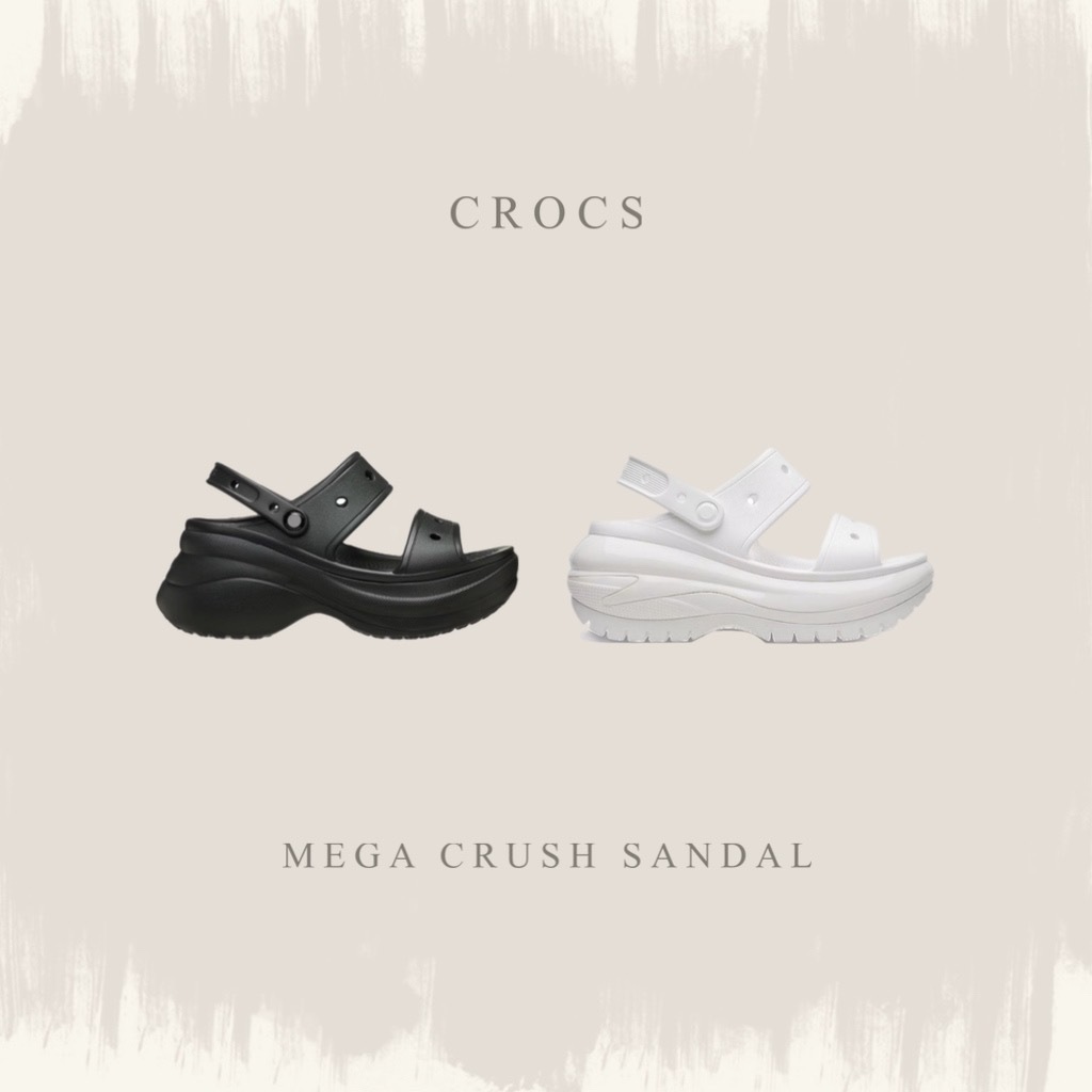 CROCS MEGA CRUSH SANDAL 光輪 厚底 增高 涼拖鞋 防水 白/黑
