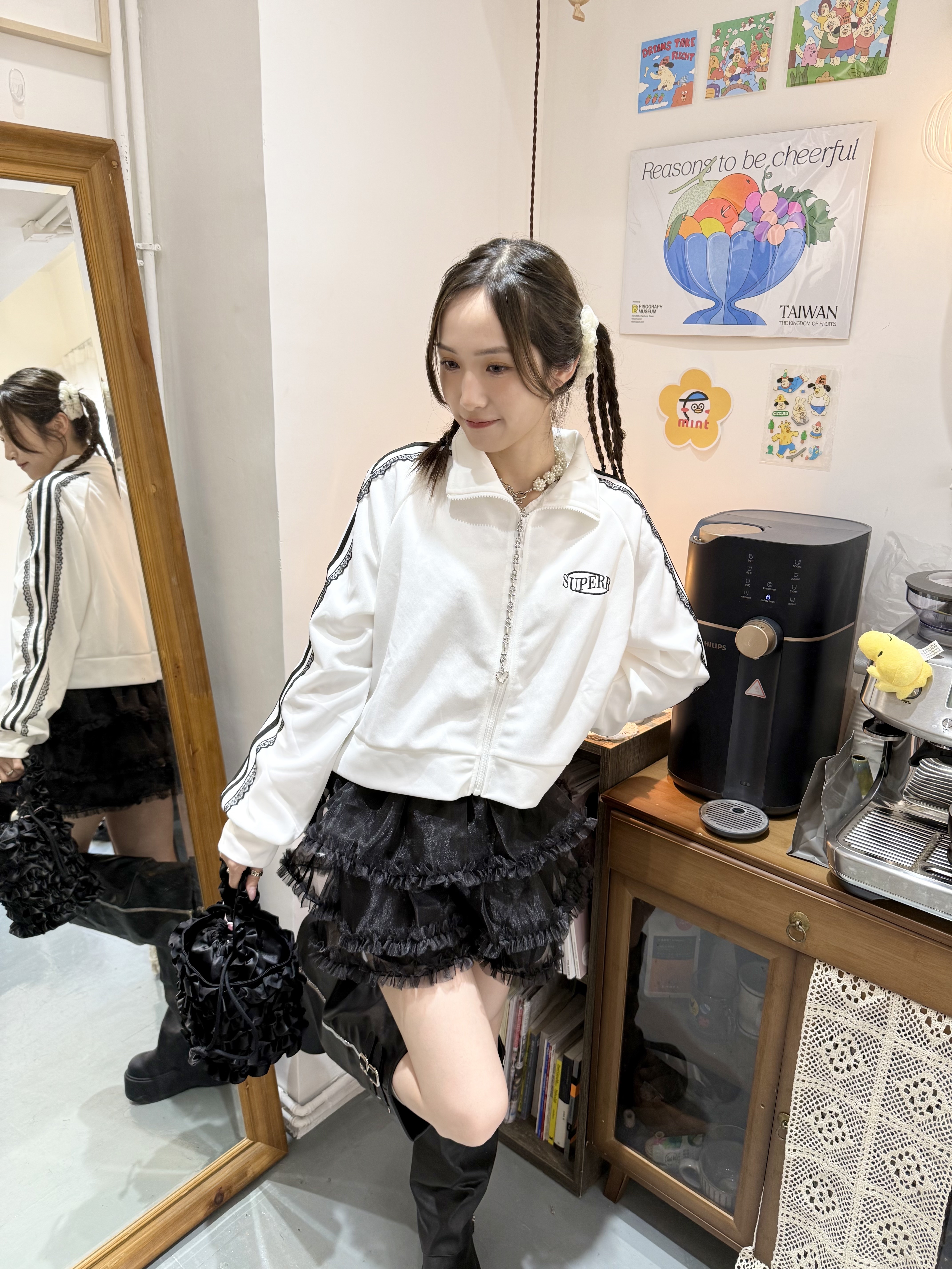 [兩色入] 運動風lace透短款外套(Ivory)