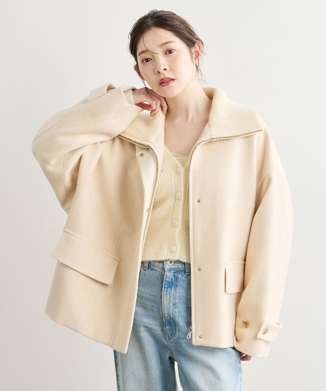 [預購] 折扣COCO DEAL 羅紋領羊毛混中長大衣