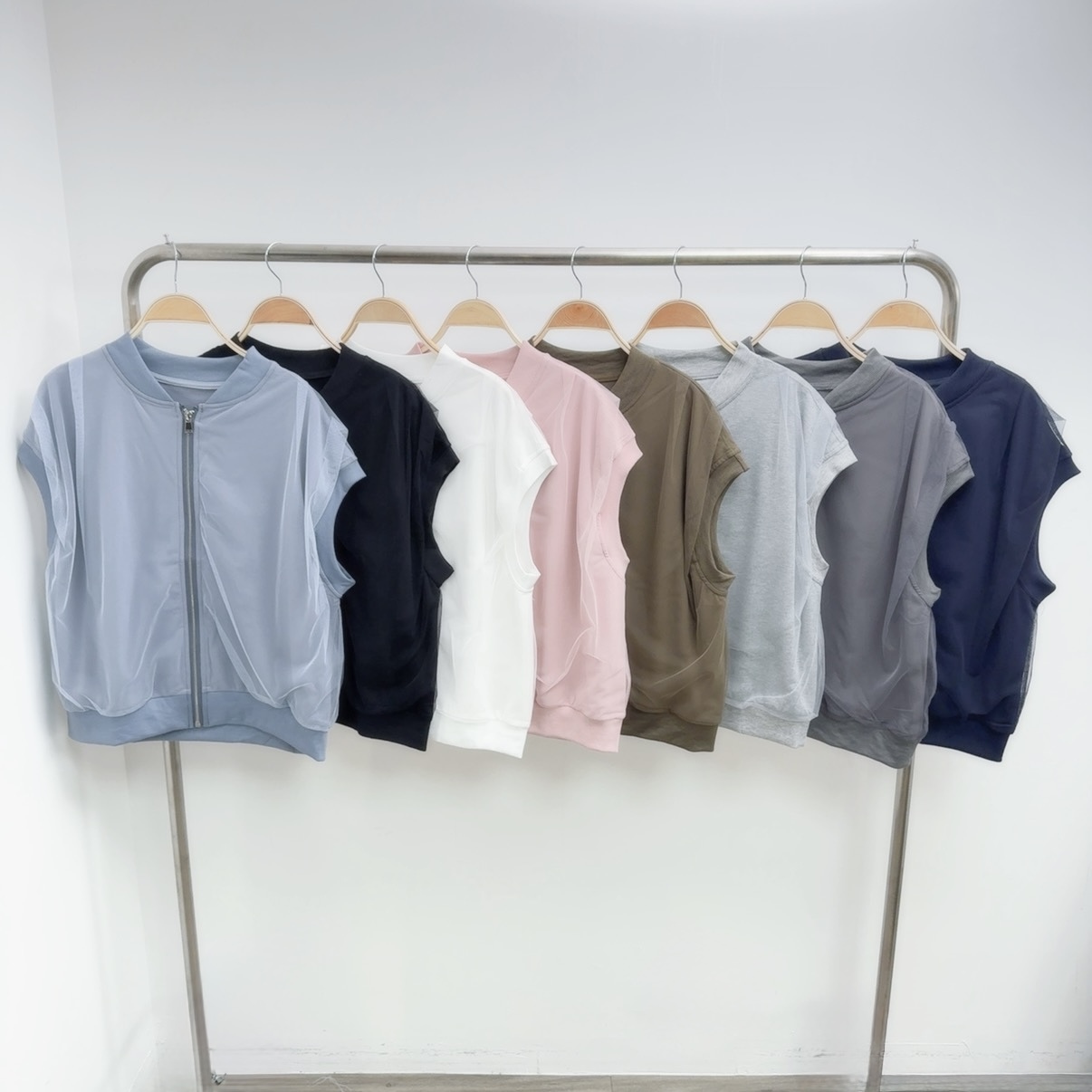 層次拼紗拉鍊背心外套 (C1-C8)