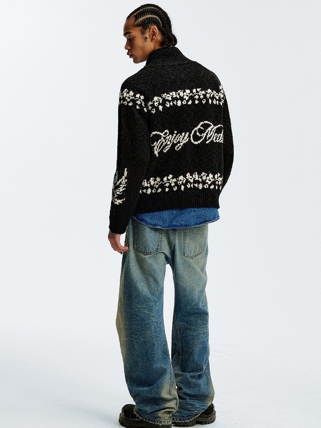 MEDM 休閒天使圖像刺繡 翻領保暖 鈕扣 針織外套