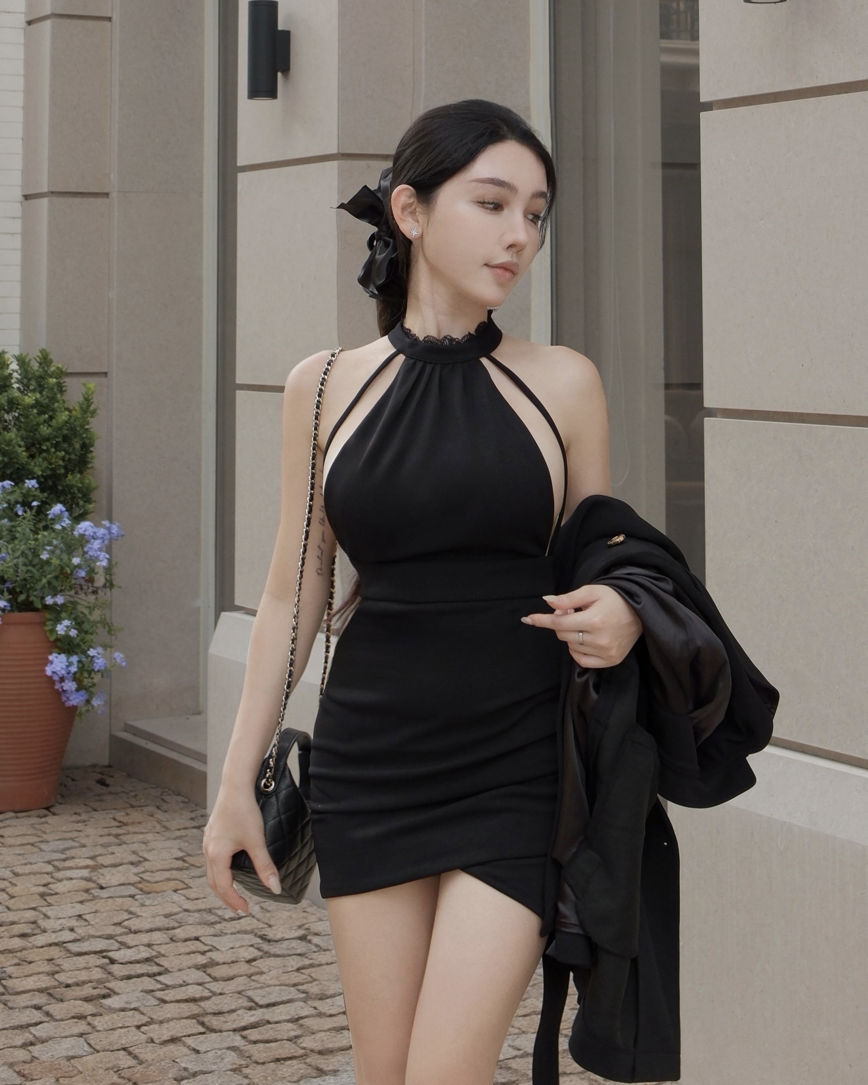 訂製-性感削肩線條側露合身洋