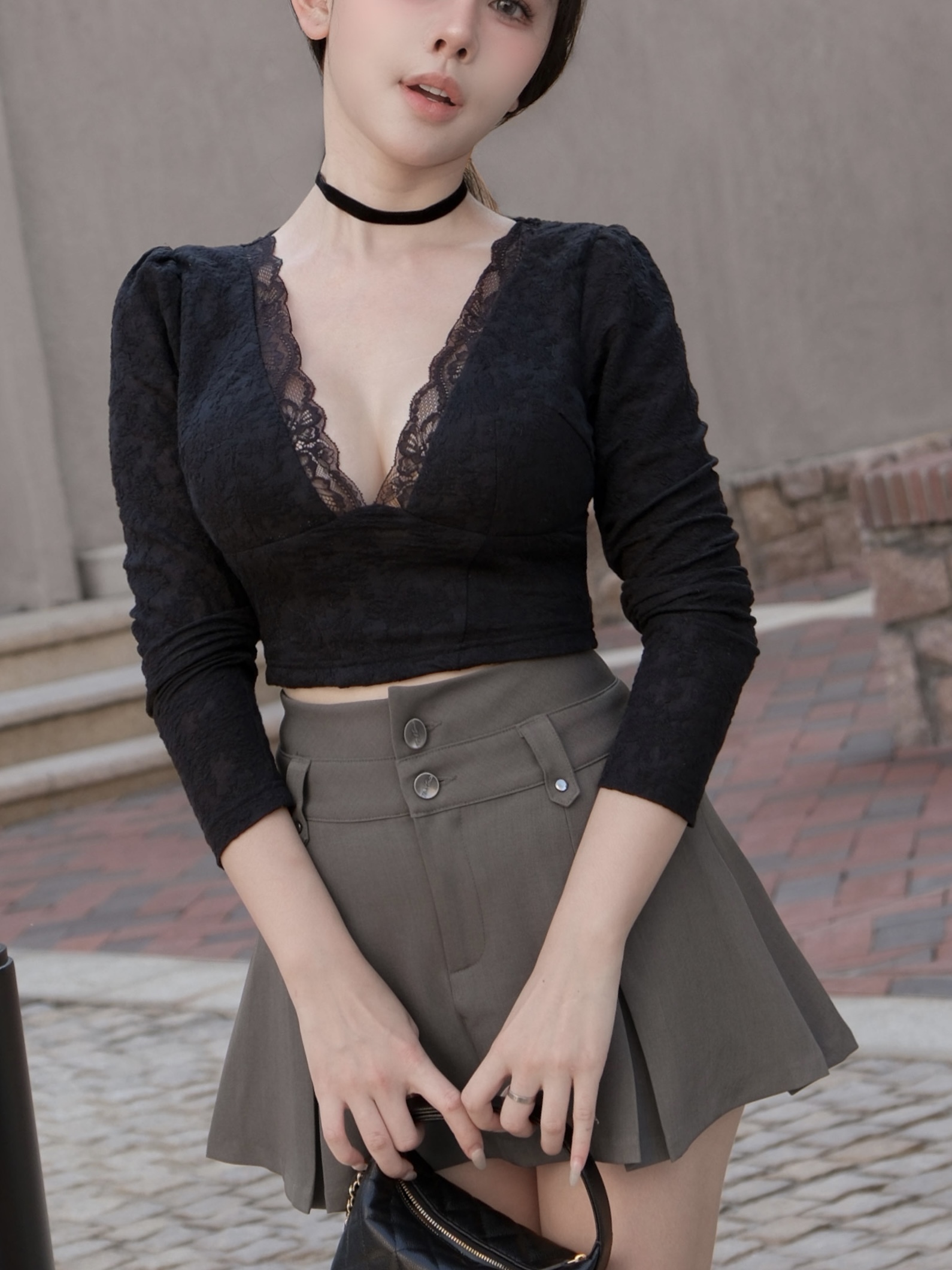 訂製-性感宮廷蕾絲低胸長袖上衣