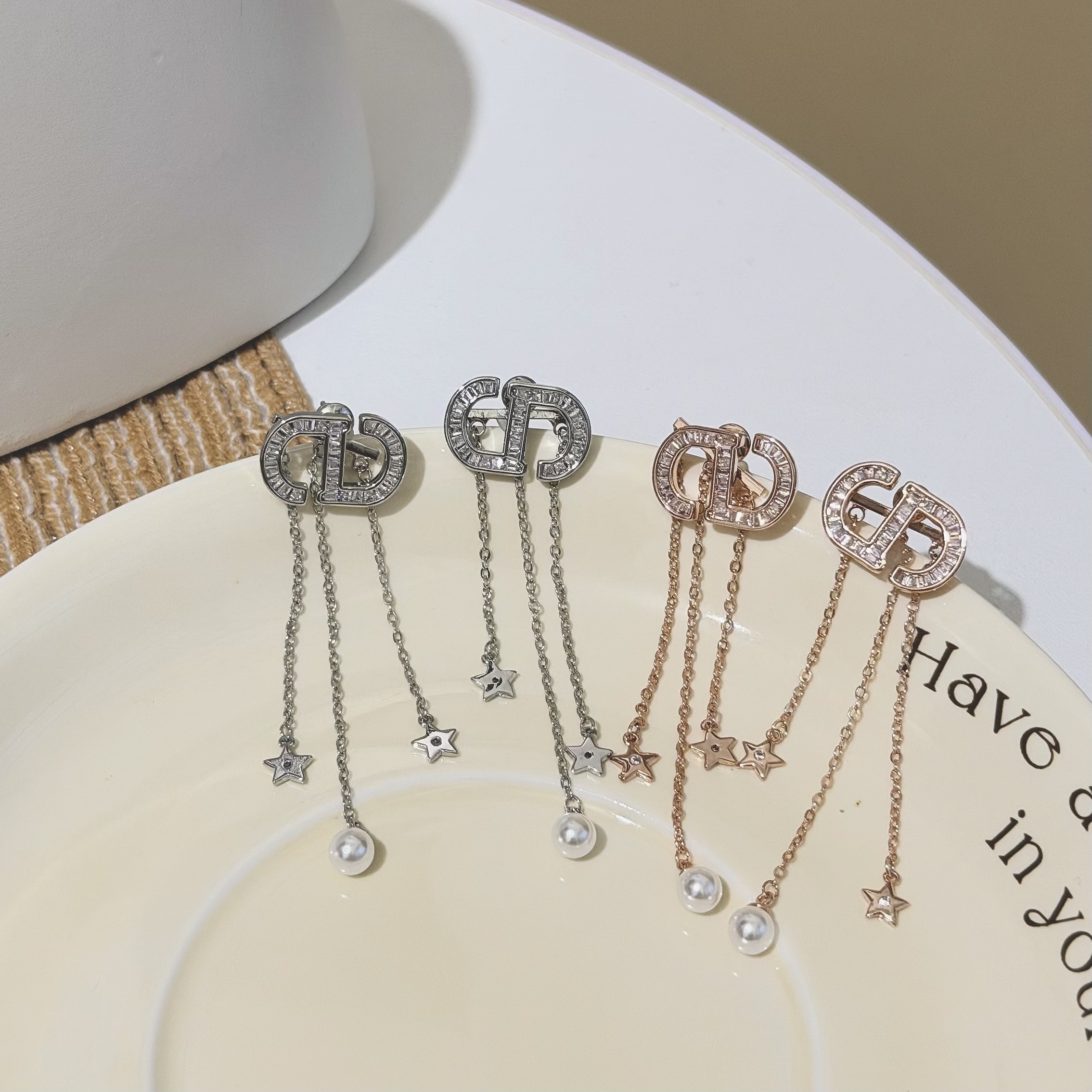 C211鋯石字母珍珠前後扣垂吊