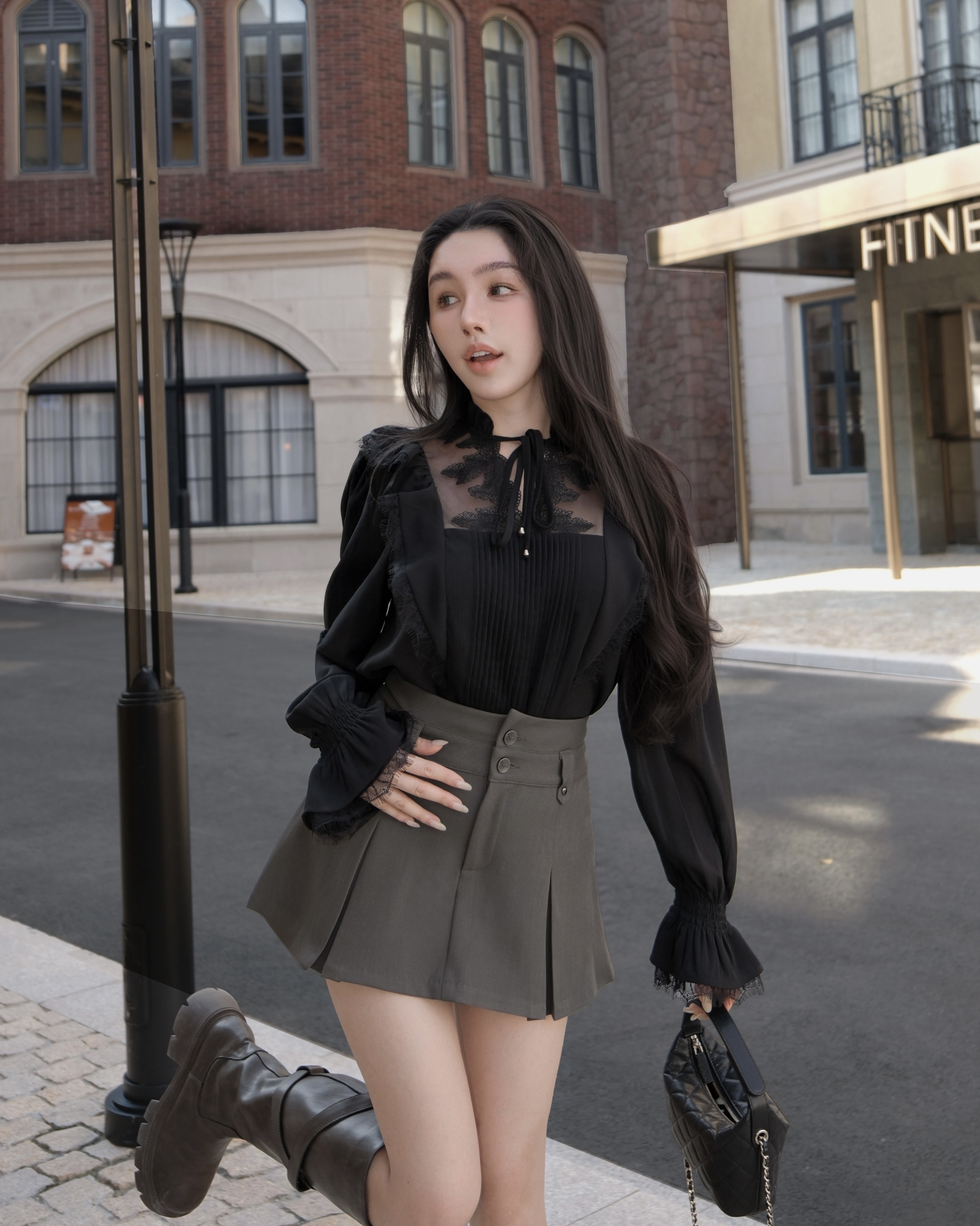 訂製-浪漫宮廷蕾絲壓褶雪紡襯衫