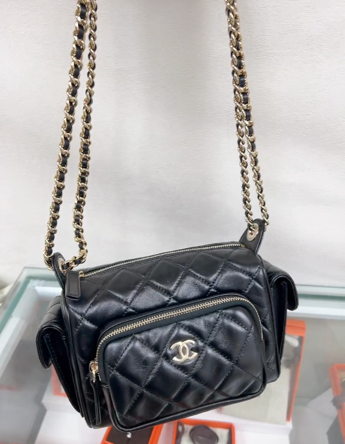 *Unused* Chanel 24k hobo/ camera bag (black lambskin GHW)