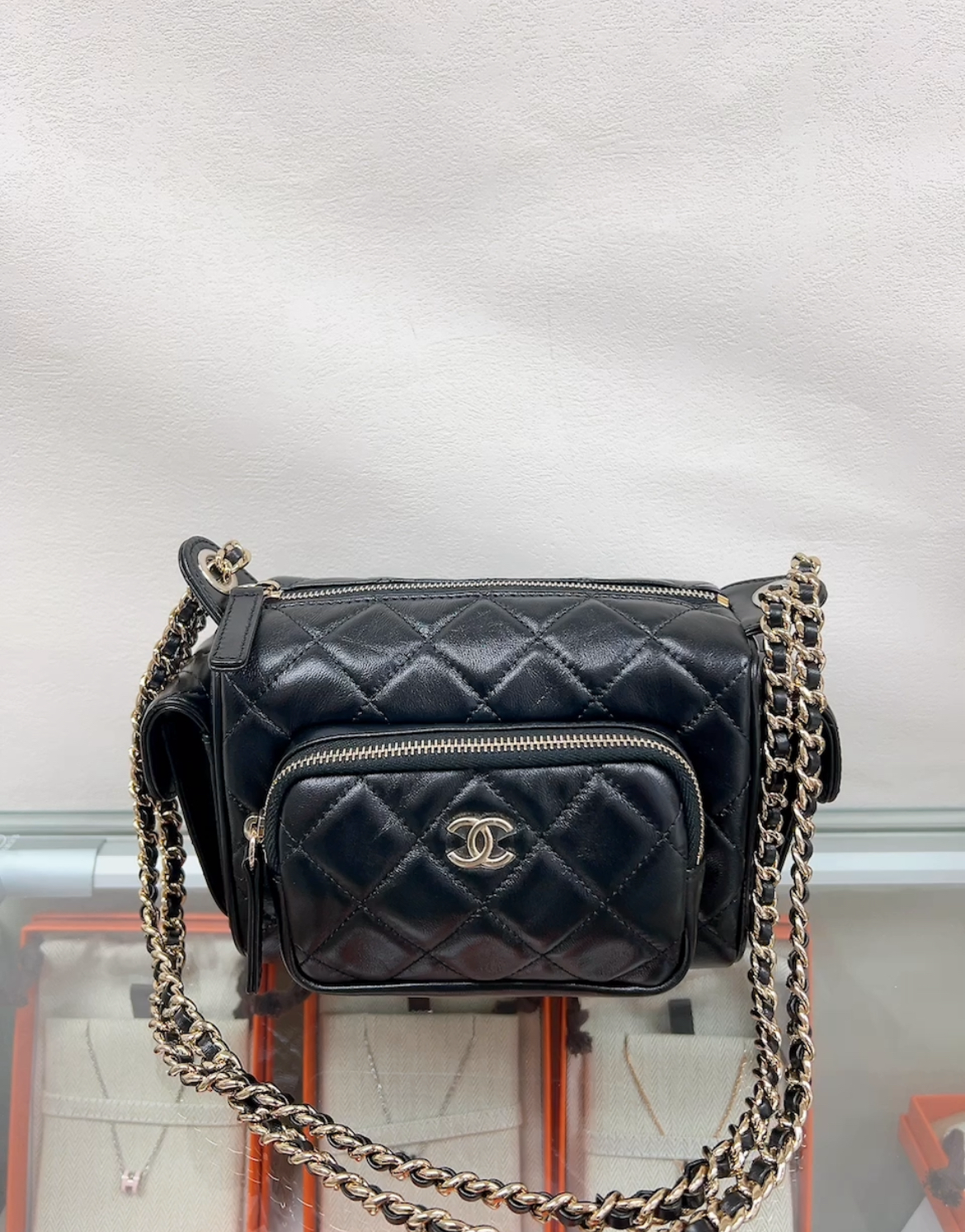 *Unused* Chanel 24k hobo/ camera bag (black lambskin GHW)