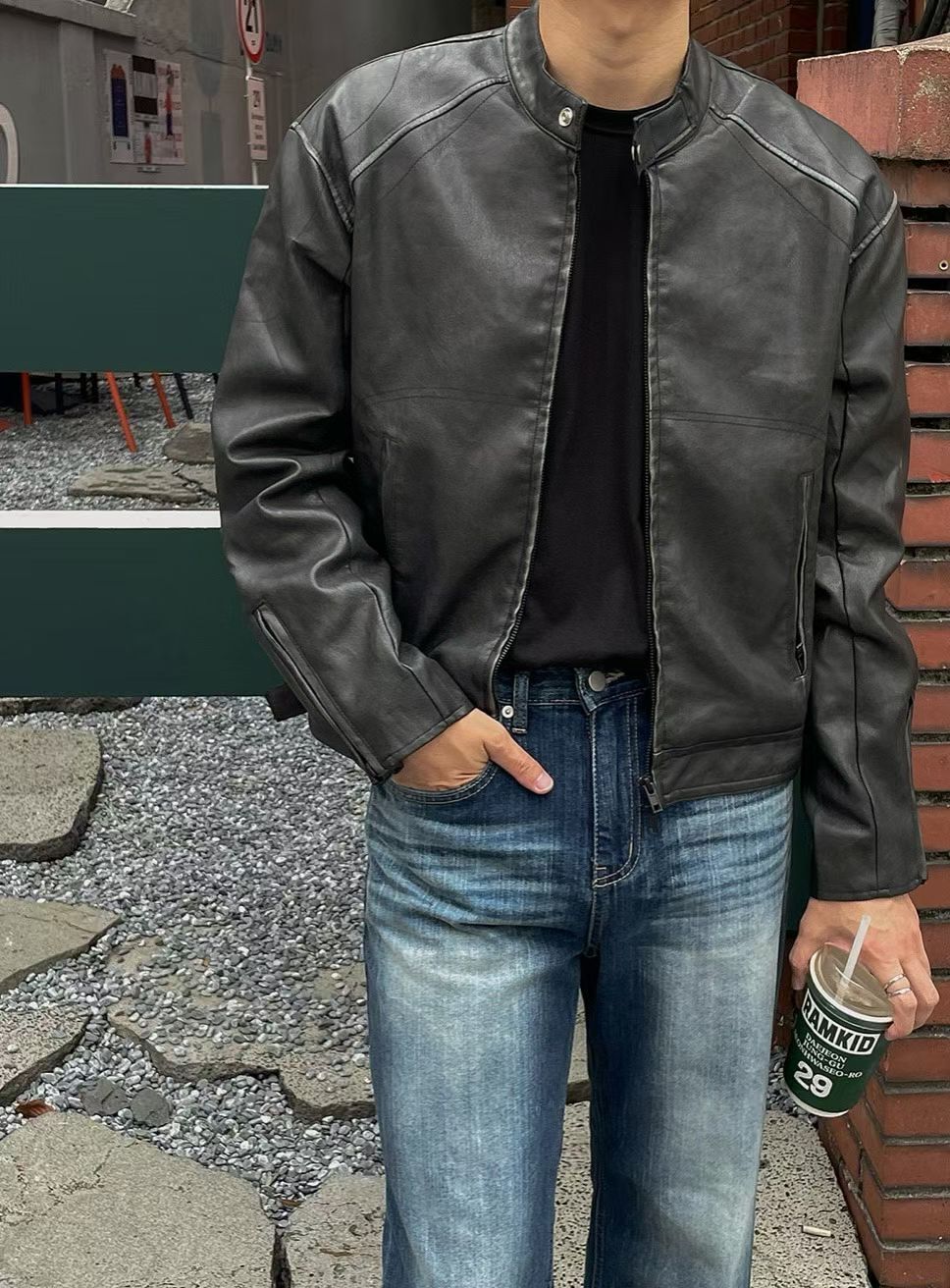 【預購】立領皮外套 短版設計 韓系極簡機車風