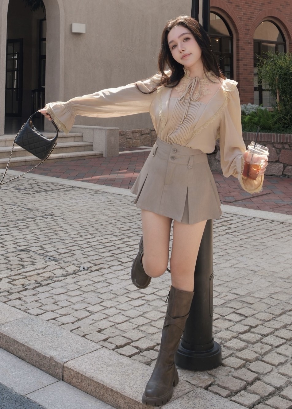 訂製-浪漫宮廷蕾絲壓褶雪紡襯衫