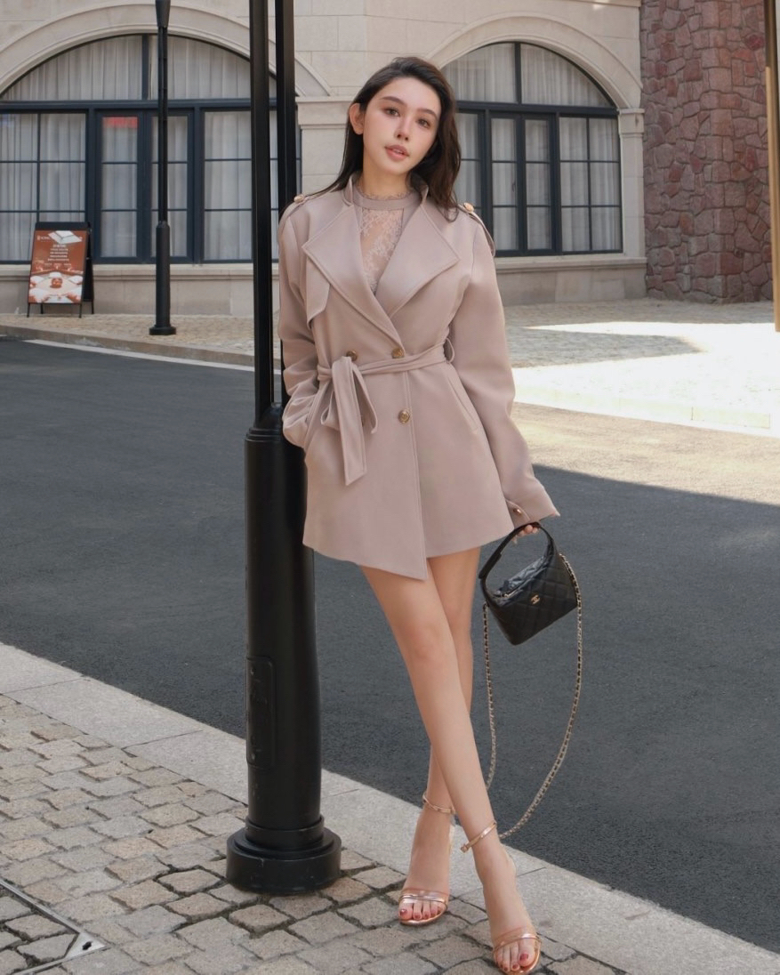 訂製-個性立領排釦風衣外套