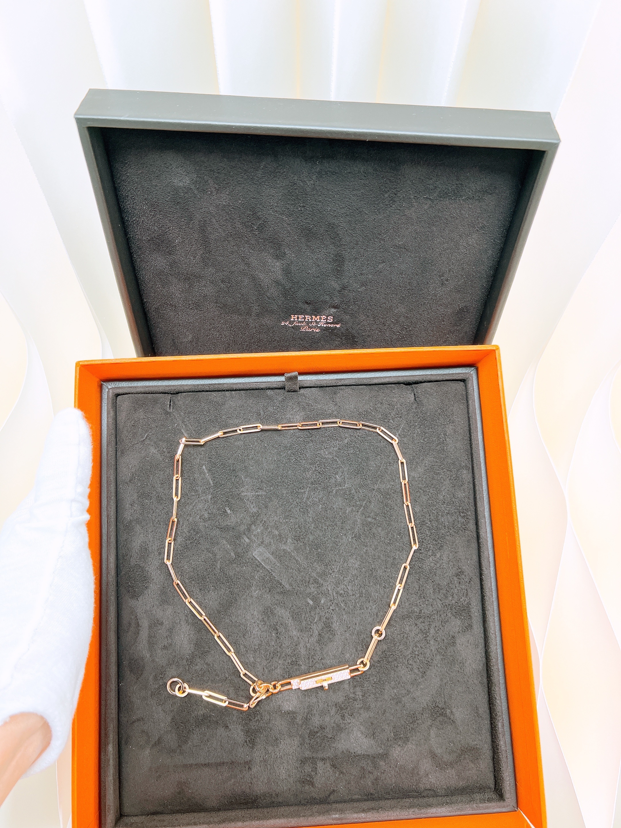 Hermes kelly chaine lariat necklace (diamond/ rose gold)