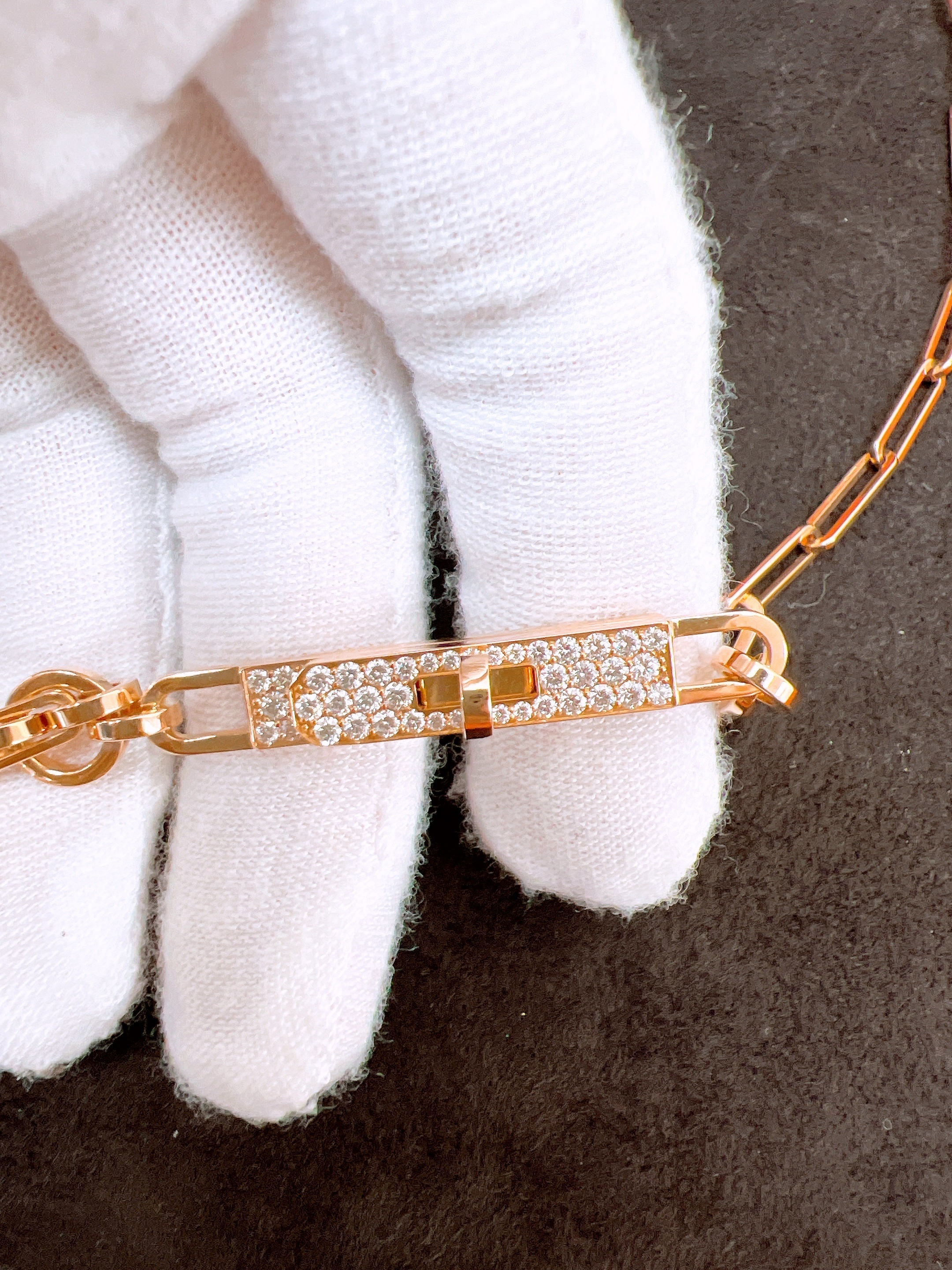 Hermes kelly chaine lariat necklace (diamond/ rose gold)