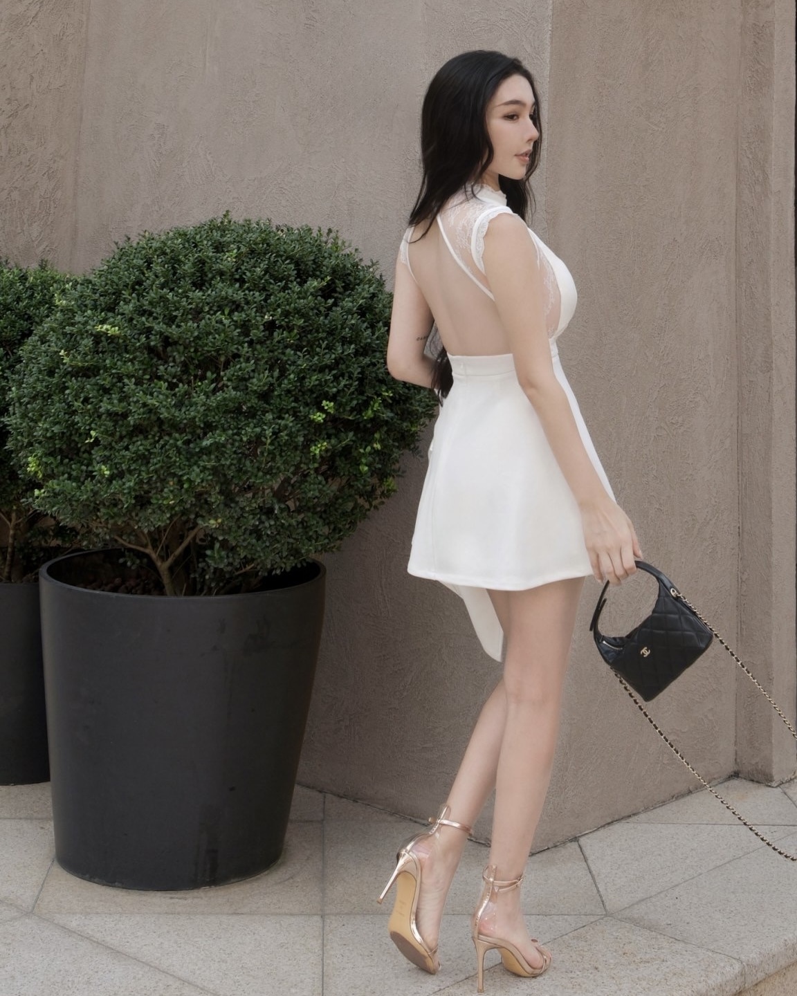 訂製-性感透視蕾絲美背傘洋