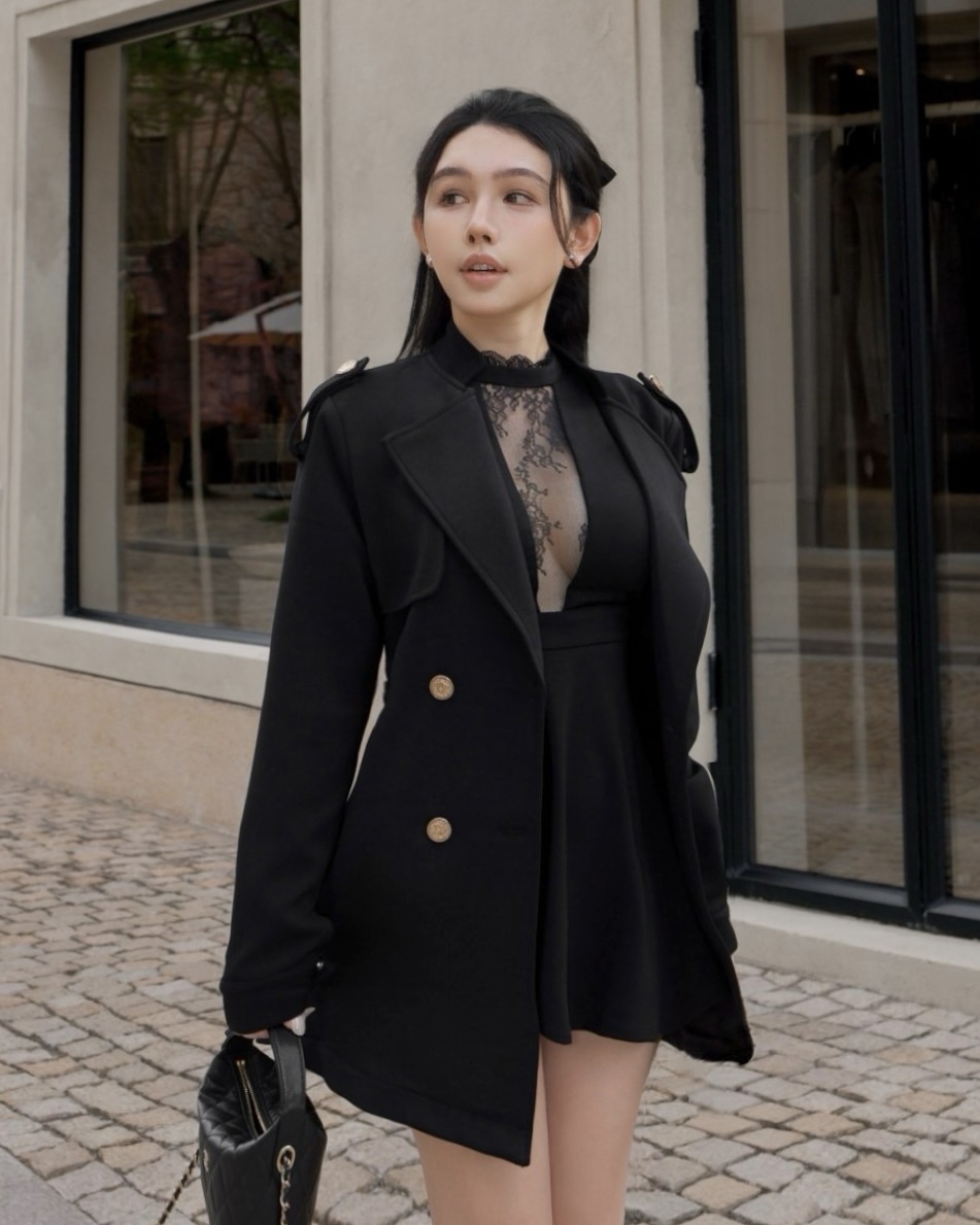 訂製-個性立領排釦風衣外套