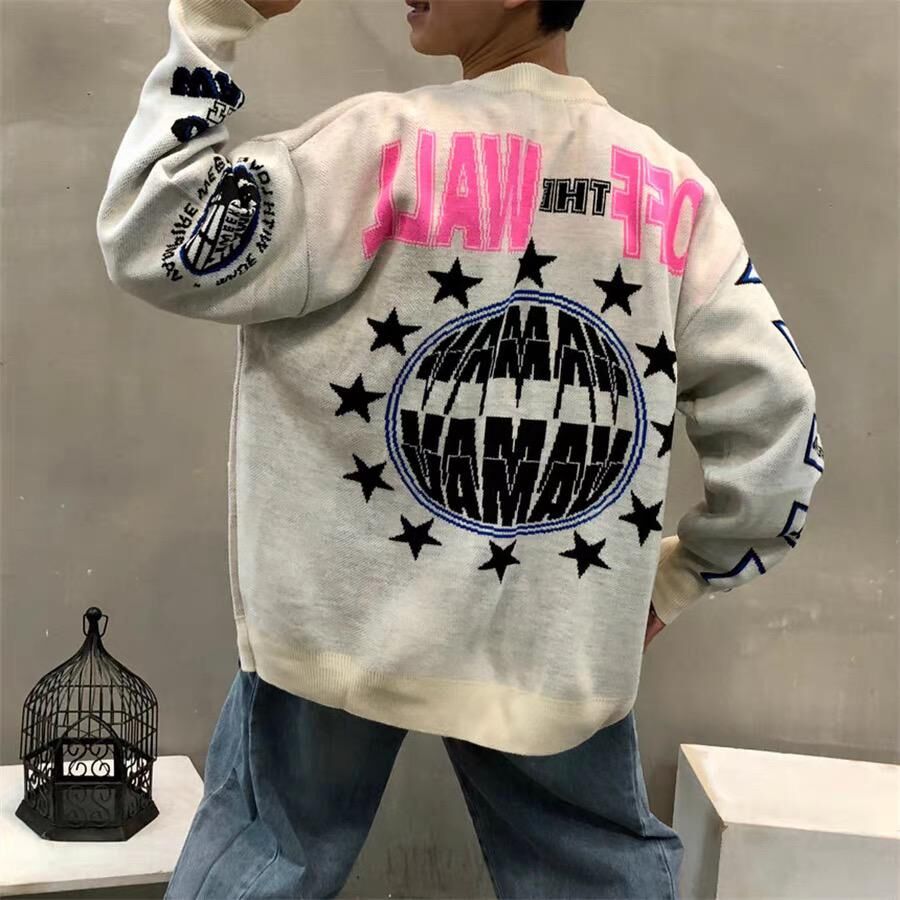 英文字圖案開胸針織外套 JK2641