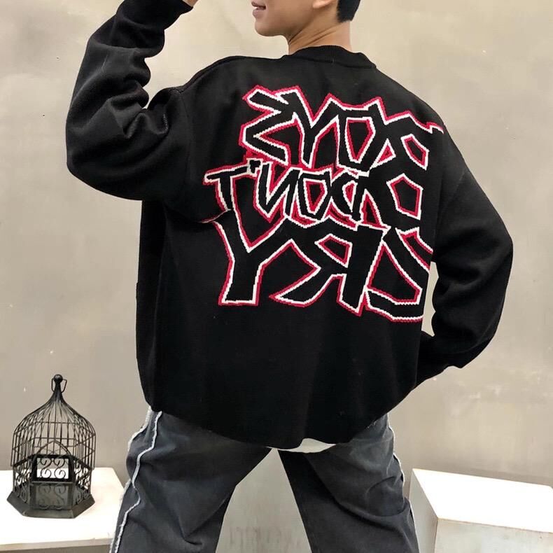 英文字開胸針織外套 JK2635