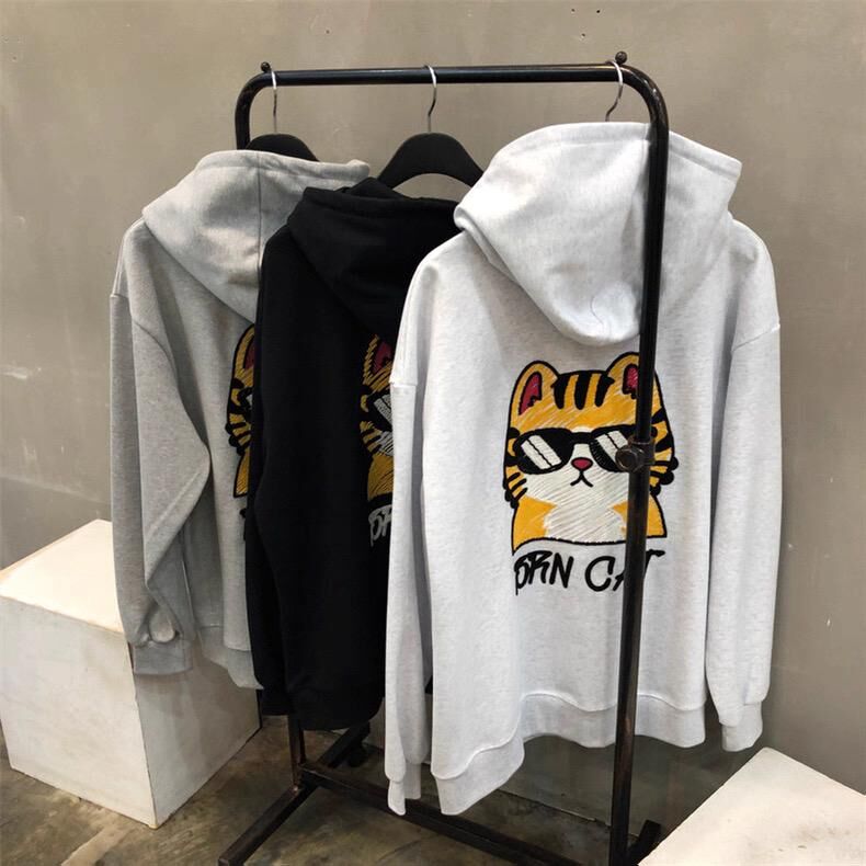 貓仔圖案英文字連帽拉鍊外套 BARON-197JK