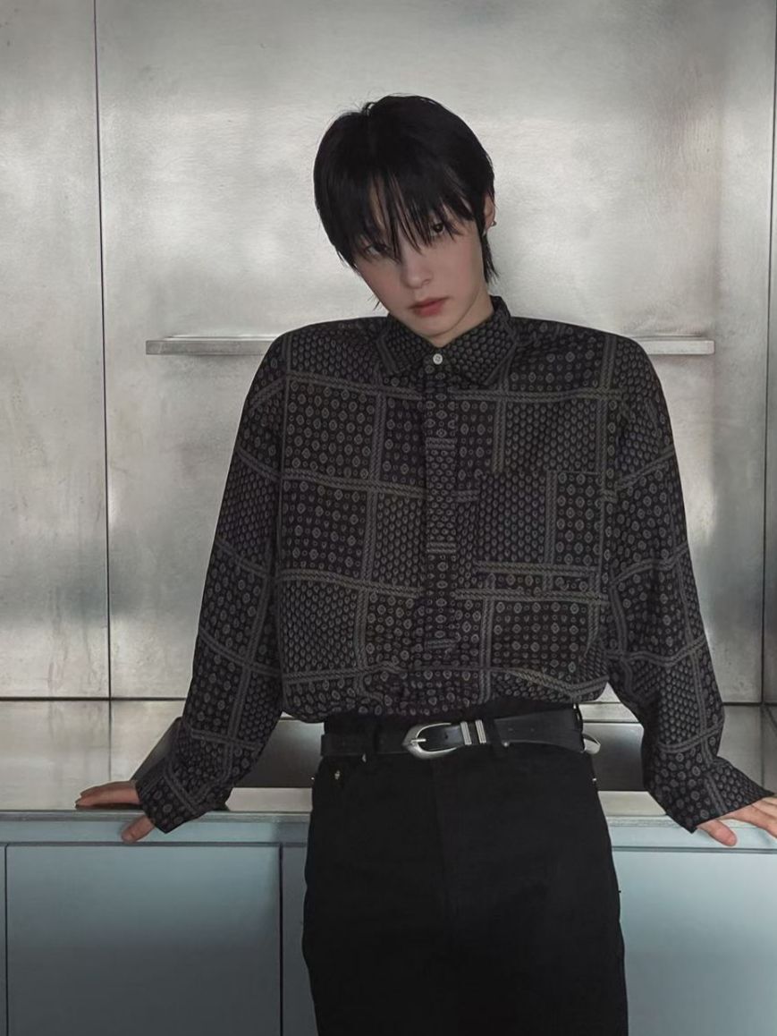 格花紋長袖恤衫 ENOC-042S