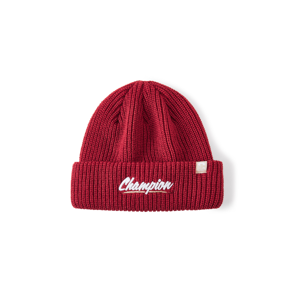 中性- RETRO CAMPUS 織標刺繡反折毛帽- 紅色（U5DACCU23L8）