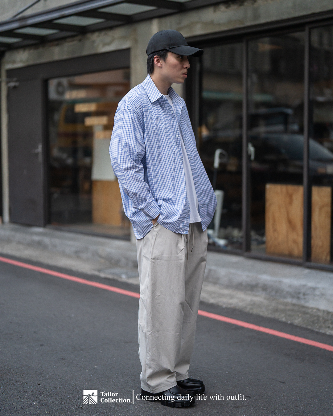 #現貨 Tailor collection 皺褶格紋 休閒 長袖襯衫 7126W25 藍白