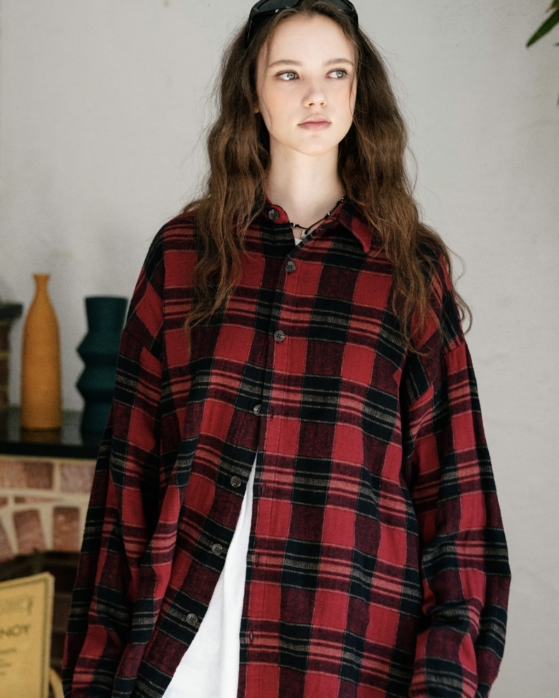 <預購> 限時優惠 韓國WV PROJECT 復古感Calming短毛尼格紋襯衫