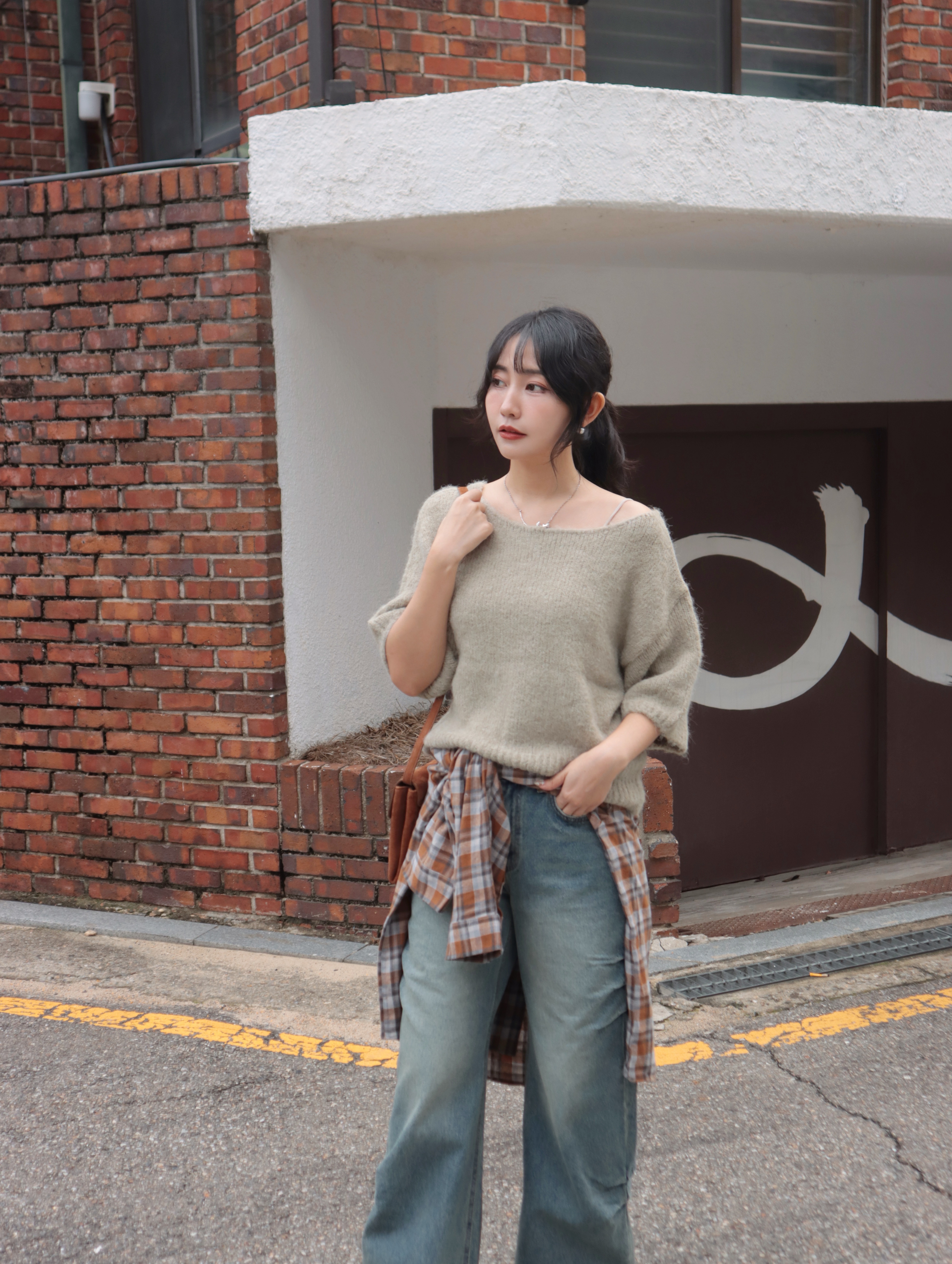 25H112 本期推薦! Autumn Latte 秋日拿鐵謊色寬領五分袖針織上衣/毛衣(很親膚唷!)