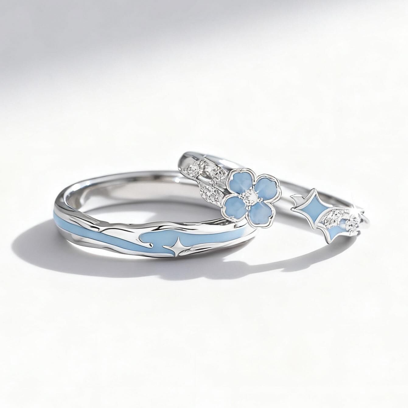 「螢光四葉」」夜光情侶戒指💍 ｜S925純銀｜免費刻字✒️ ｜夜光對戒✨