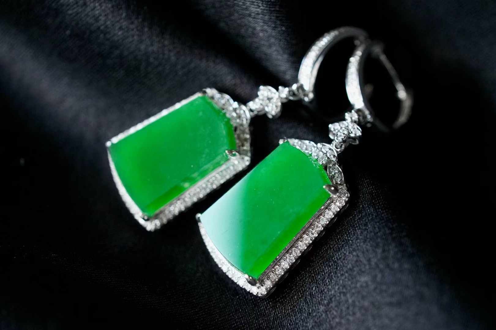 翡翠冰辣陽綠無事牌耳墜,天然翡翠A玉, 緬甸玉, Jade, Jadeite