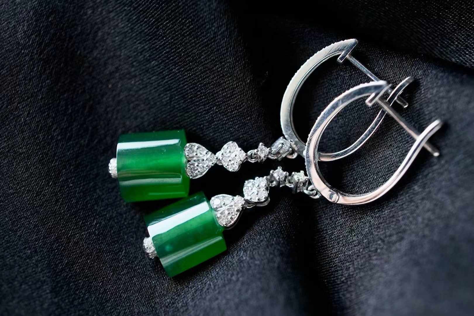 翡翠冰辣陽綠耳墜,天然翡翠A玉, 緬甸玉, Jade, Jadeite