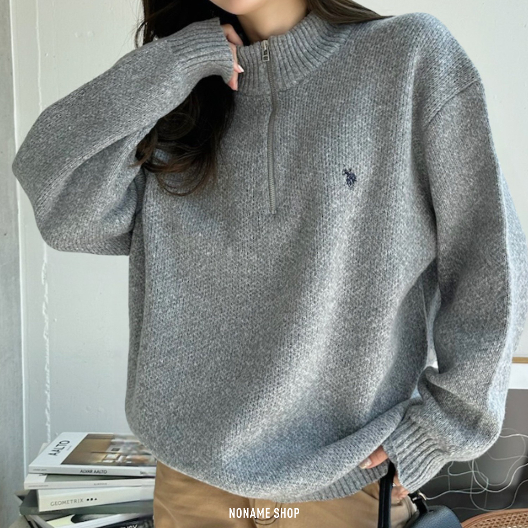 U.S. POLO ASSN 刺繡 LOGO 半開襟 針織 長袖 八色 (女款)