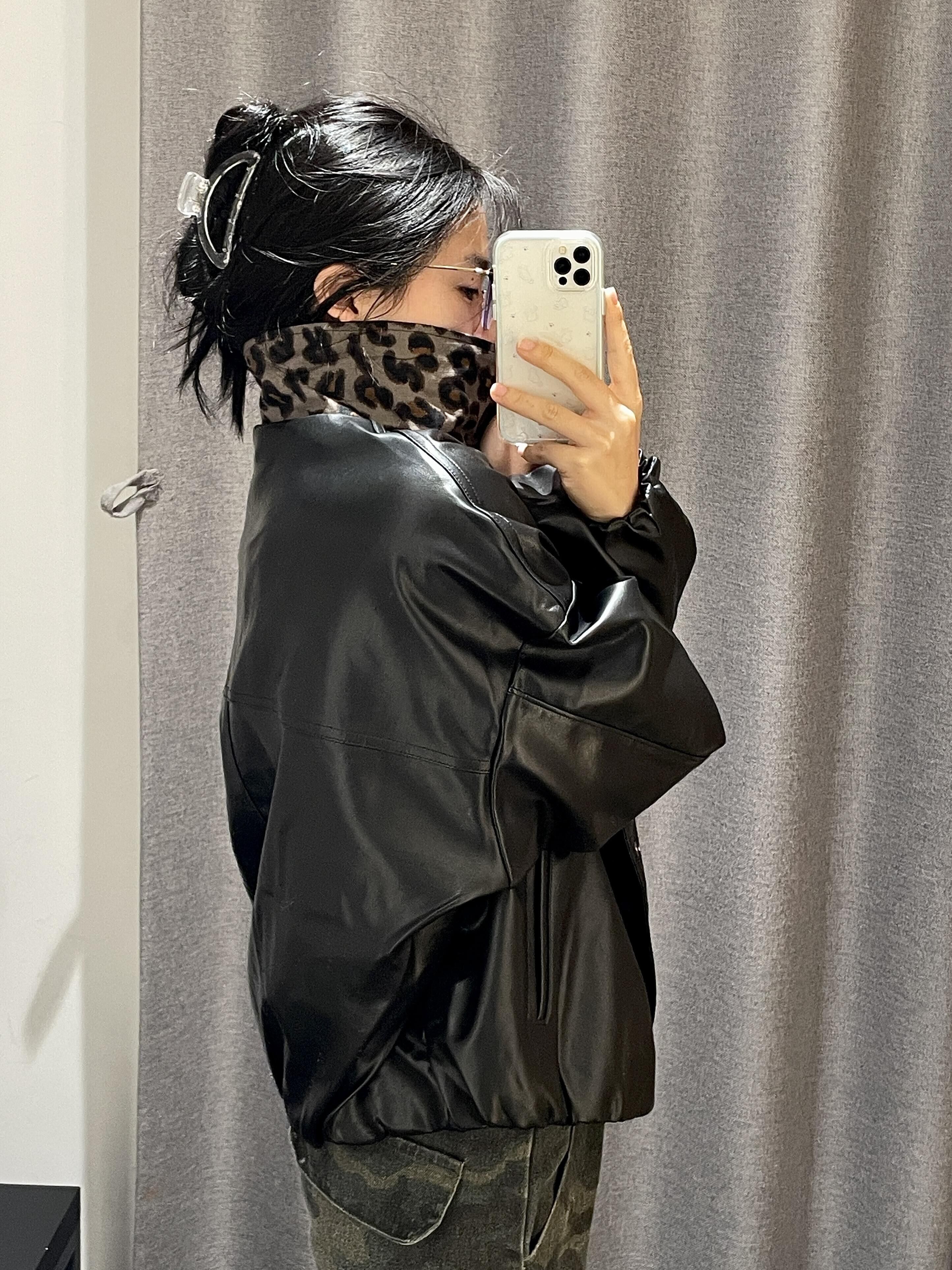 Nike Sportswear 豹紋翻領皮衣 純色簡約皮衣 簡約風 黑色 立領外套 防風外套 寬鬆 鬆弛感 甜酷風 豹紋 女款/預購