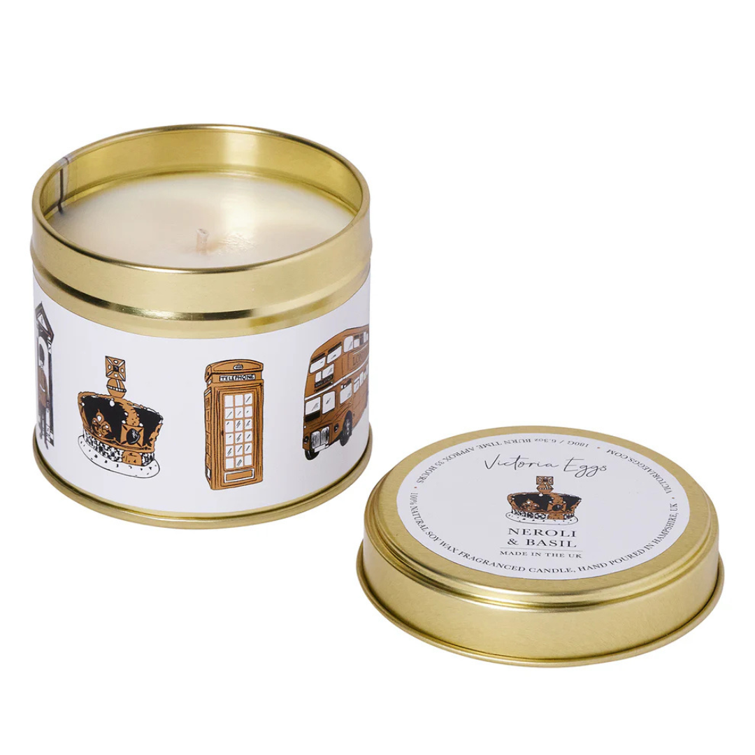 1VE1026-005 VICTORIA EGGS City of London Candle - Neroli & Basil #TIN03 (D-EU-E)