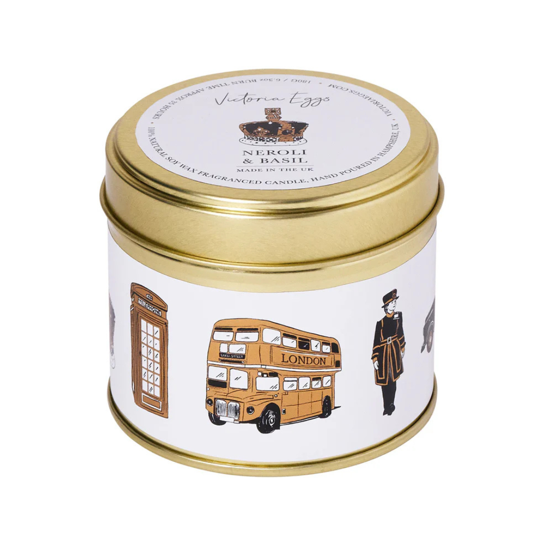 1VE1026-005 VICTORIA EGGS City of London Candle - Neroli & Basil #TIN03 (D-EU-E)