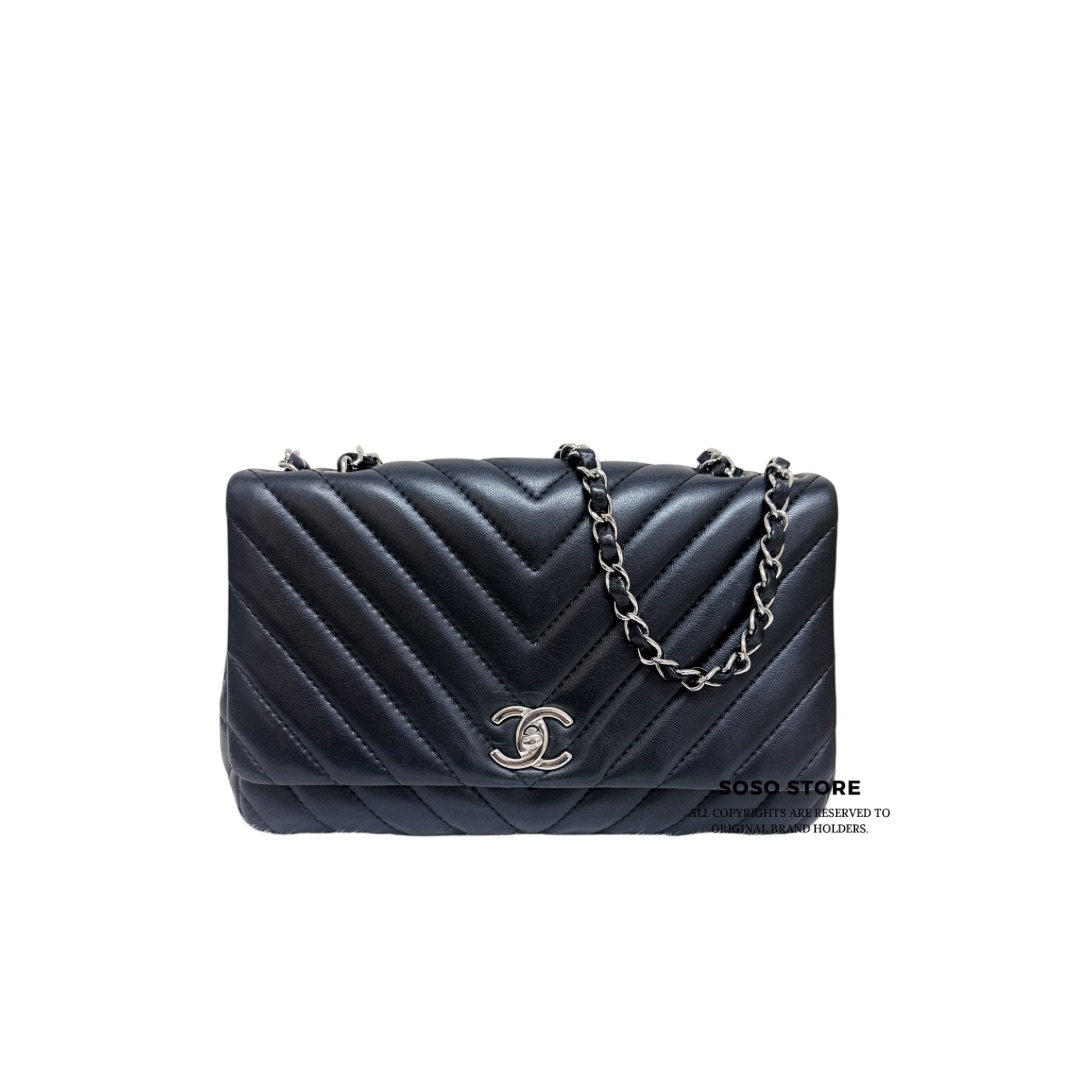 Chanel Chevron Flap Bag - Black / Shw