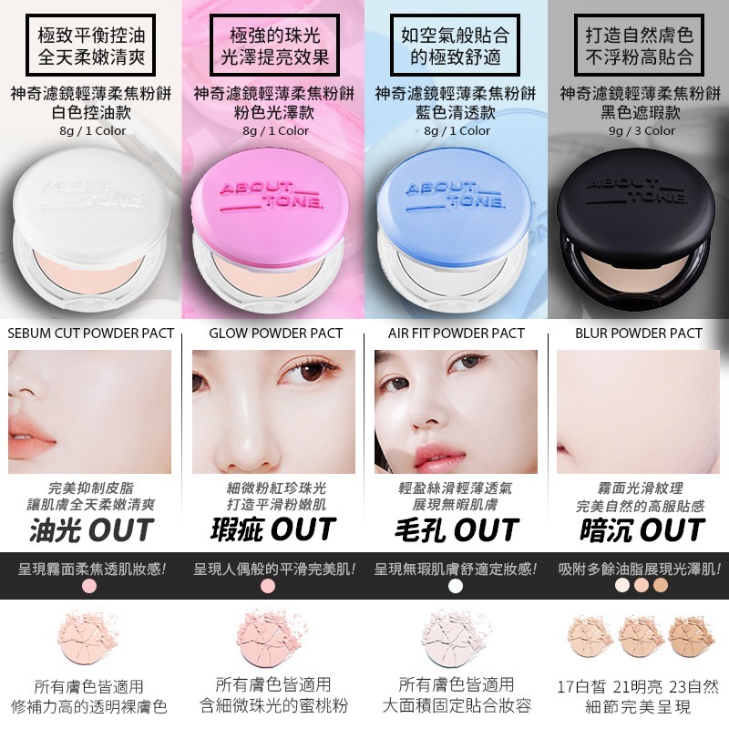 現 貨丨About Tone Air Fit Powder Pact 極細粉裸妝空氣感控油粉餅 藍盒